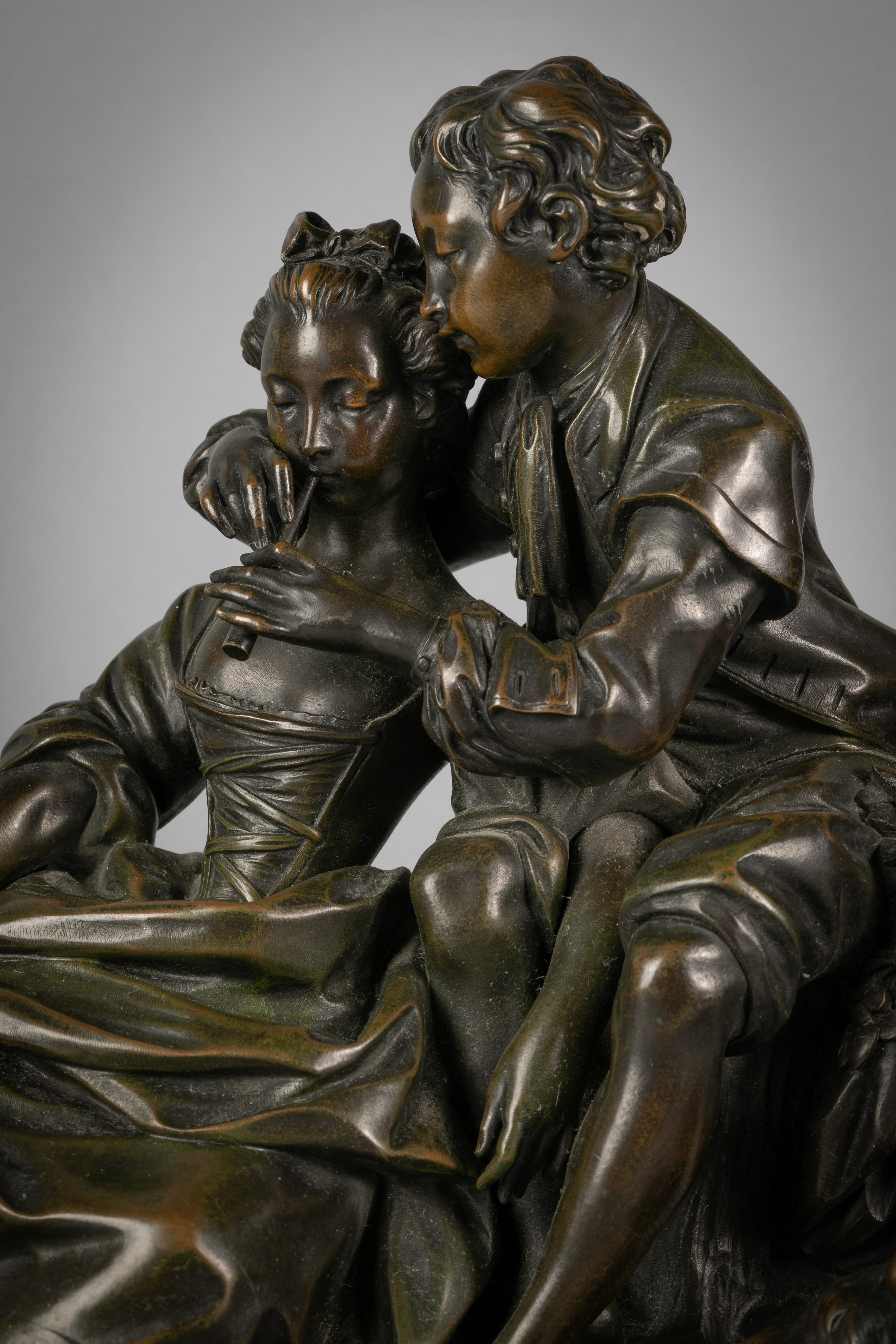 Late 19th Century Pair of French Bronze Figural Groups of the Grape Eaters and the Flute Lesson For Sale