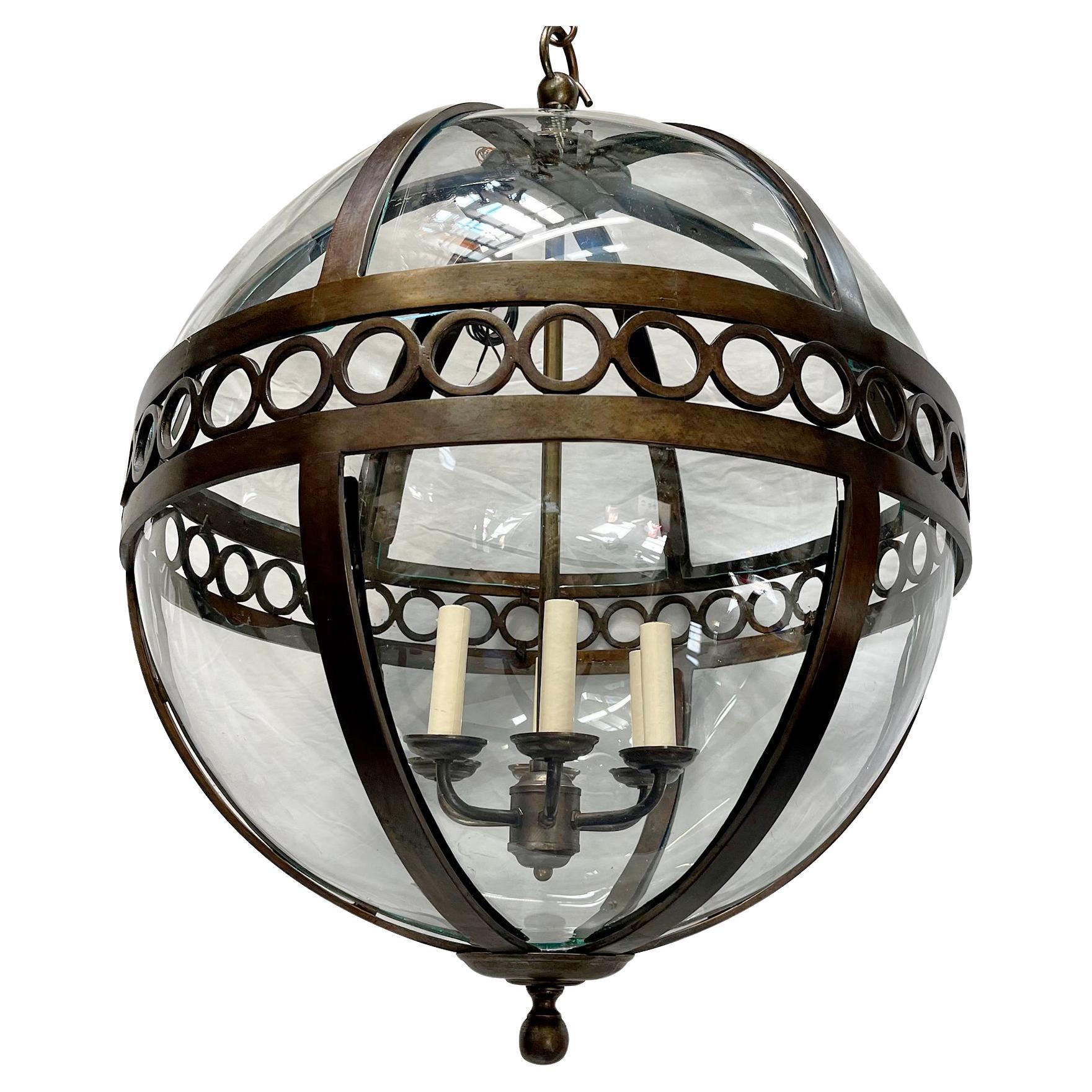 Pair of French Bronze Globe Lanterns. Sold Individually For Sale