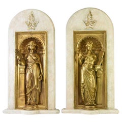 Pair of French Bronze Gold Gilded Figural Wall Plaques Greek Goddesses
