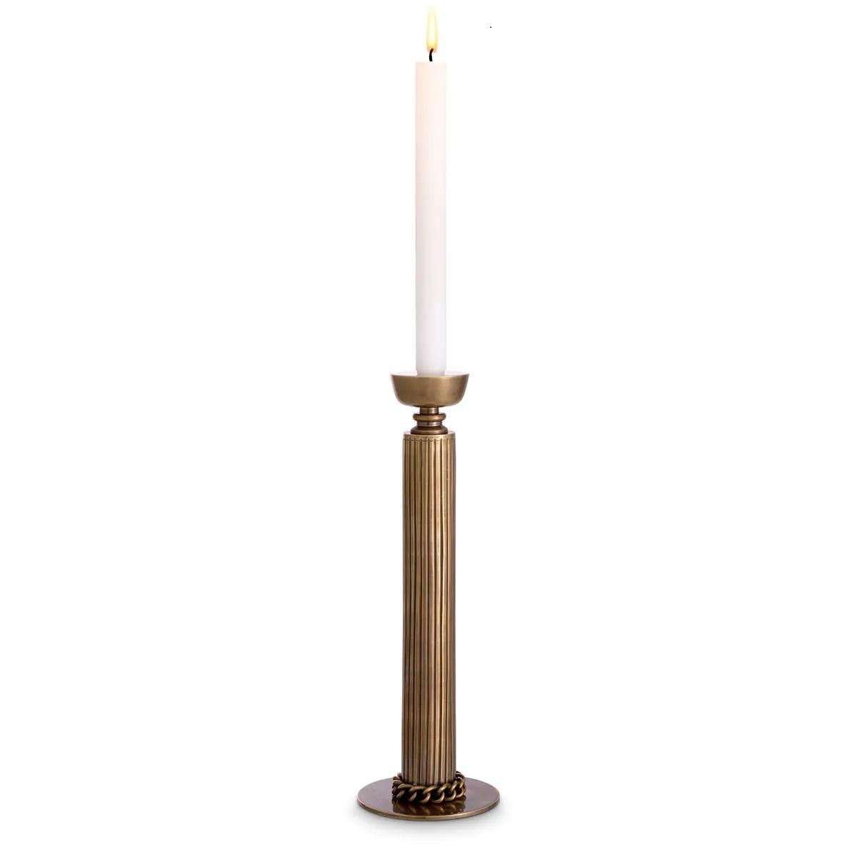 Cast Pair of French Bronze Hand Crafted Le Dôme Brass Candlesticks Candelabra For Sale