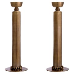 Pair of French Bronze Hand Crafted Le Dôme Brass Candlesticks Candelabra