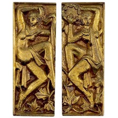 Pair of 1930s French Bronze Door Handles Decorated with Dancing Nymphs