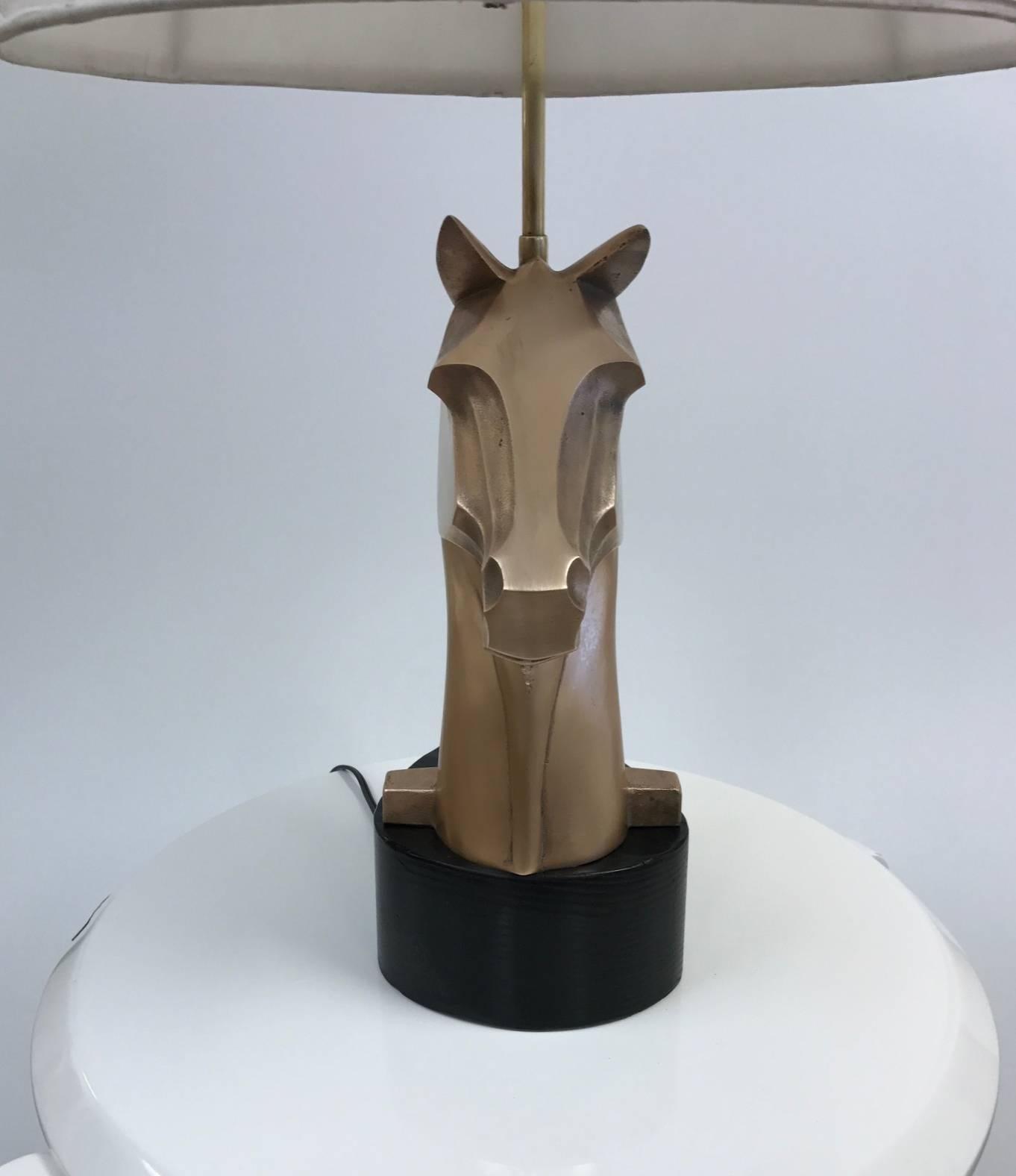 Lacquered Pair of French Bronze Horse Lamps Style of James Mont For Sale