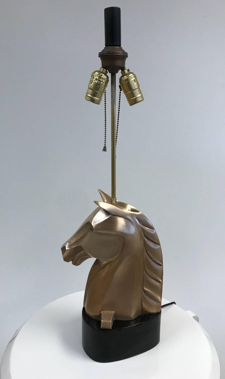 Pair of French Bronze Horse Lamps Style of James Mont For Sale at 1stDibs