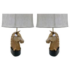 Vintage Pair of French Bronze Horse Lamps Style of James Mont
