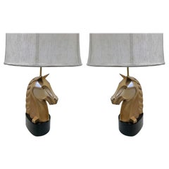 Paire de lampes cheval françaises en bronze de style James Mont