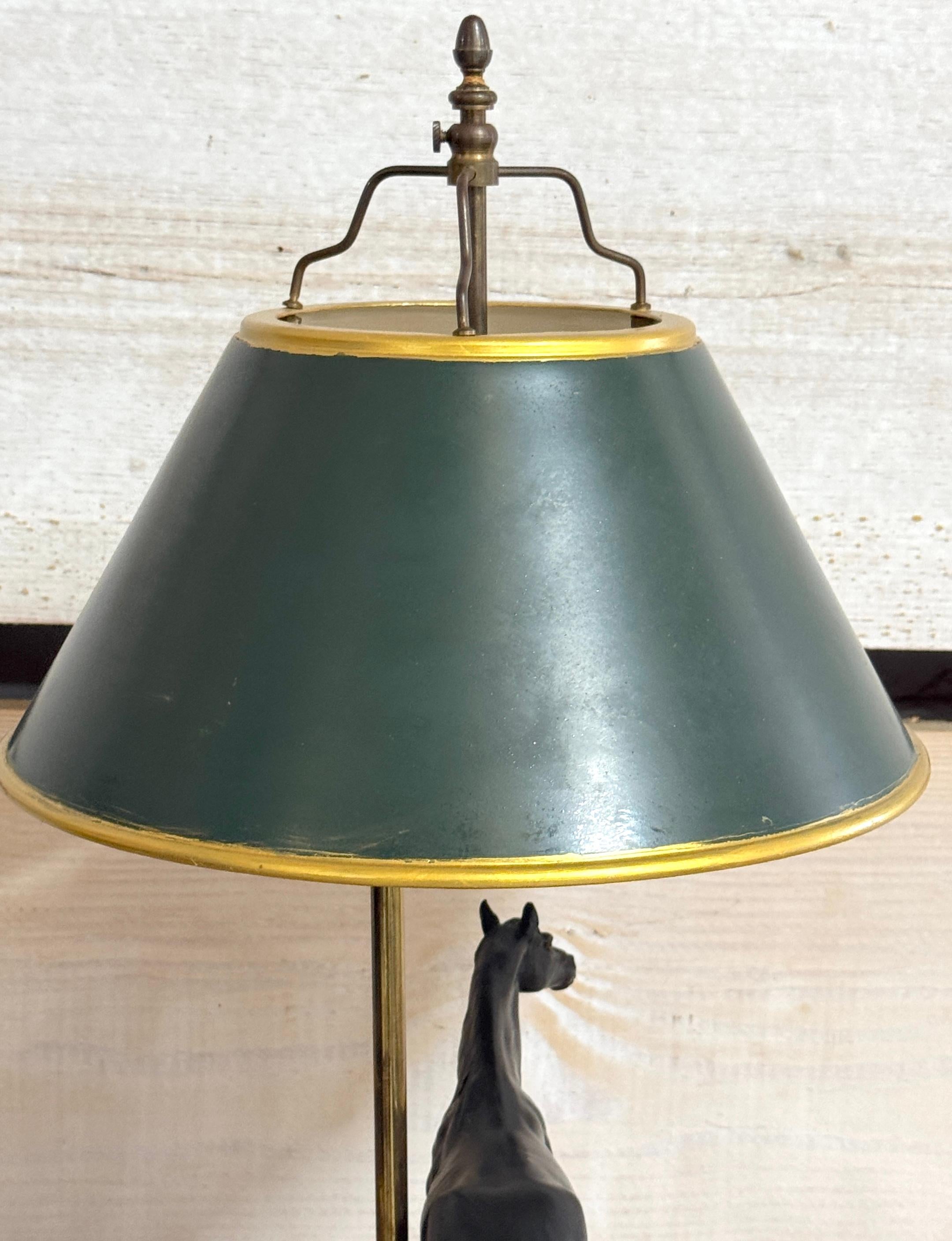 Pair of French Bronze Horse Lamps With Tole Shades, After P.J. Mêne For Sale 4