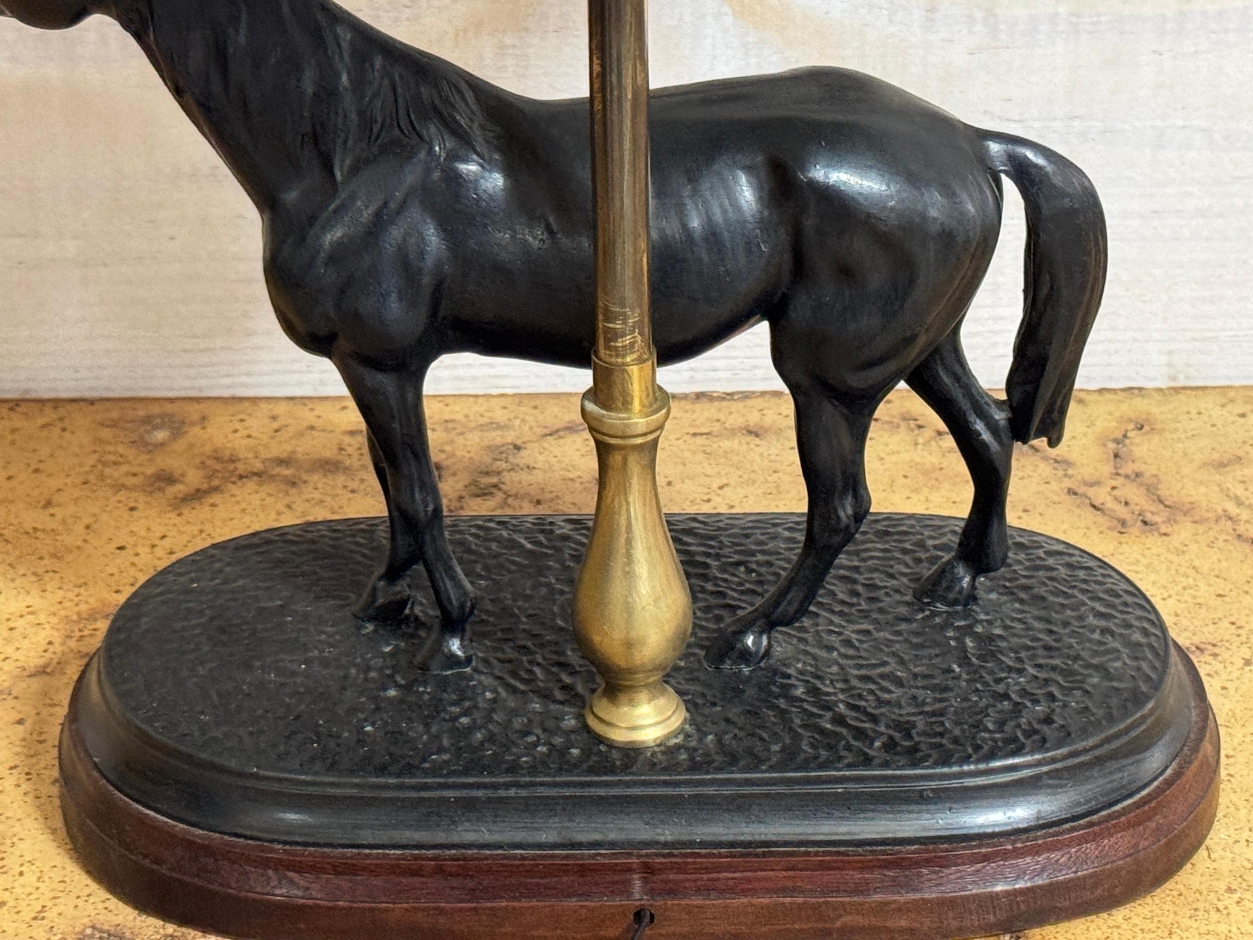 Pair of French Bronze Horse Lamps With Tole Shades, After P.J. Mêne For Sale 5