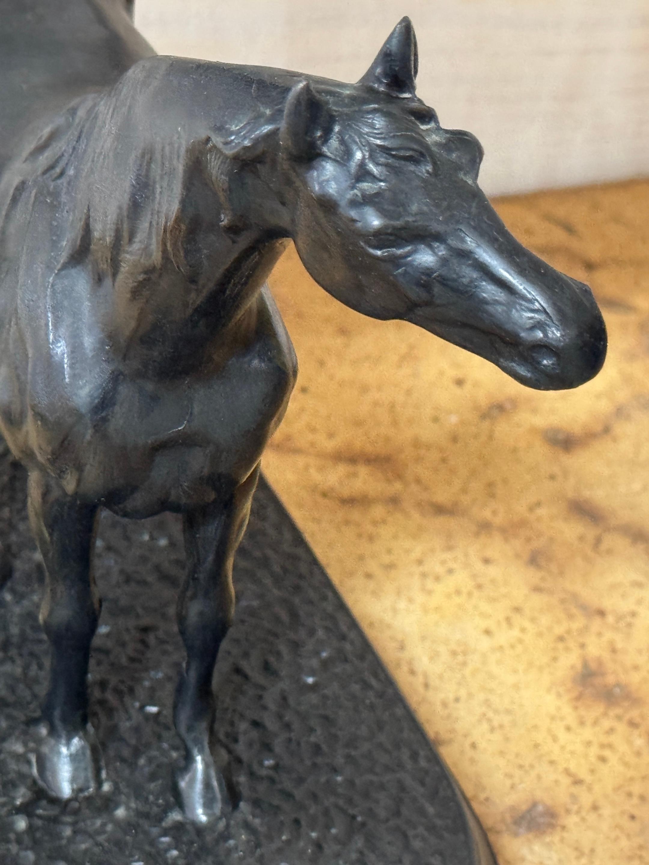 Pair of French Bronze Horse Lamps With Tole Shades, After P.J. Mêne For Sale 7