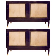 Pair of French Bronze-Inlaid Ebonized Parchment Cabinets Pair of French Bronze-Inlaid Ebonized Parchment Cabinets