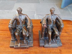 Pair of French Bronze Lincoln Bookends with Step Back Plinths, Signed circa 1890
