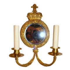 Pair of French Bronze Mirror Back Sconces