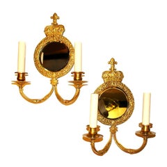 Antique Pair of French Bronze Mirror Back Sconces