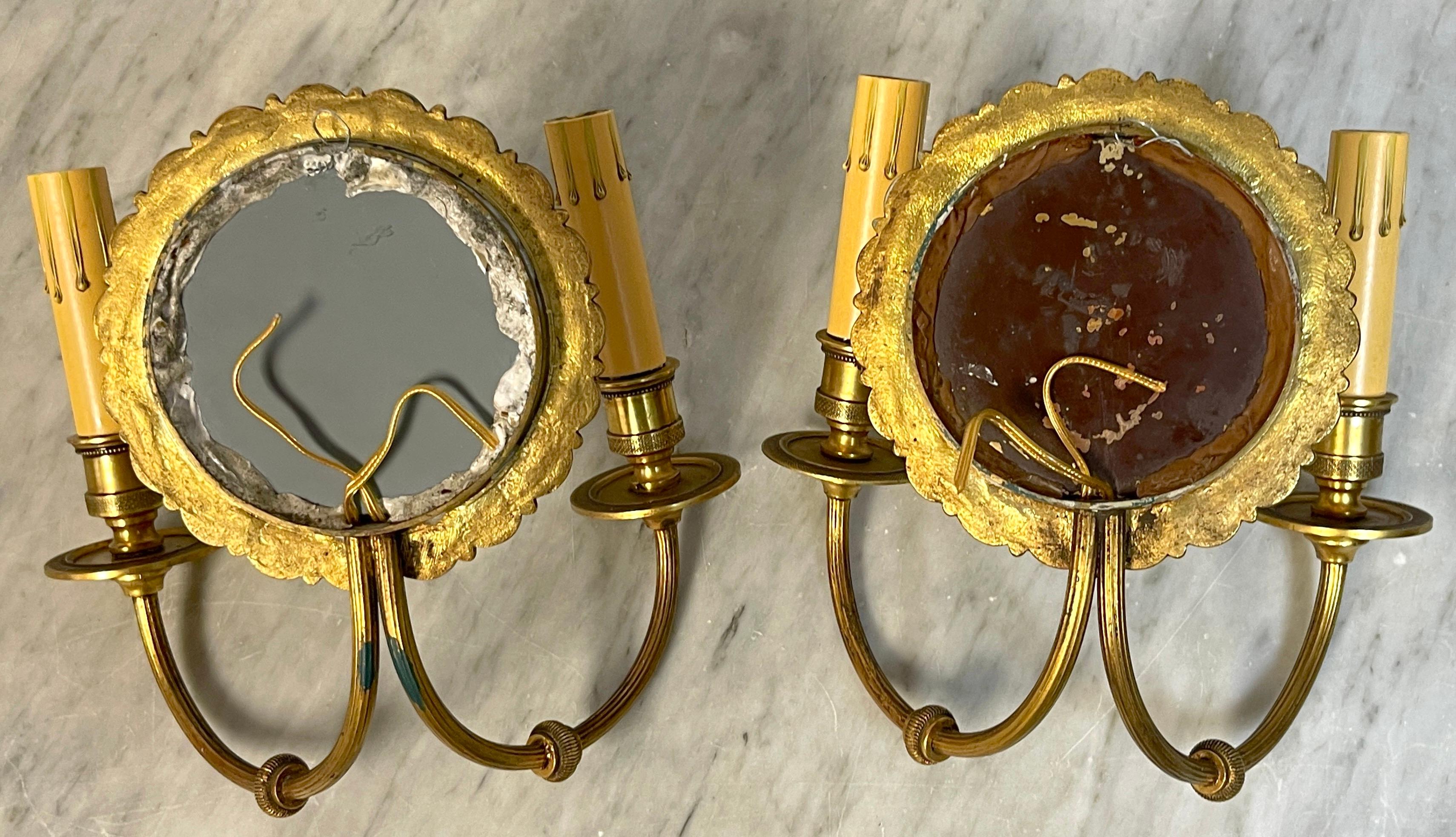 Pair of French Bronze & Mirror Medallion 'America & Europe'  Wall Sconces   For Sale 4