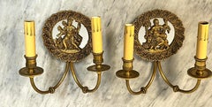 Pair of French Bronze & Mirror Medallion 'America & Europe'  Wall Sconces