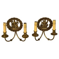 Par de Medallones Franceses de Bronce y Espejo 'América y Europa  Apliques de pared