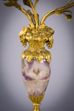 Pair of French Bronze and Fluorite Two-Light Candelabra, circa 1875