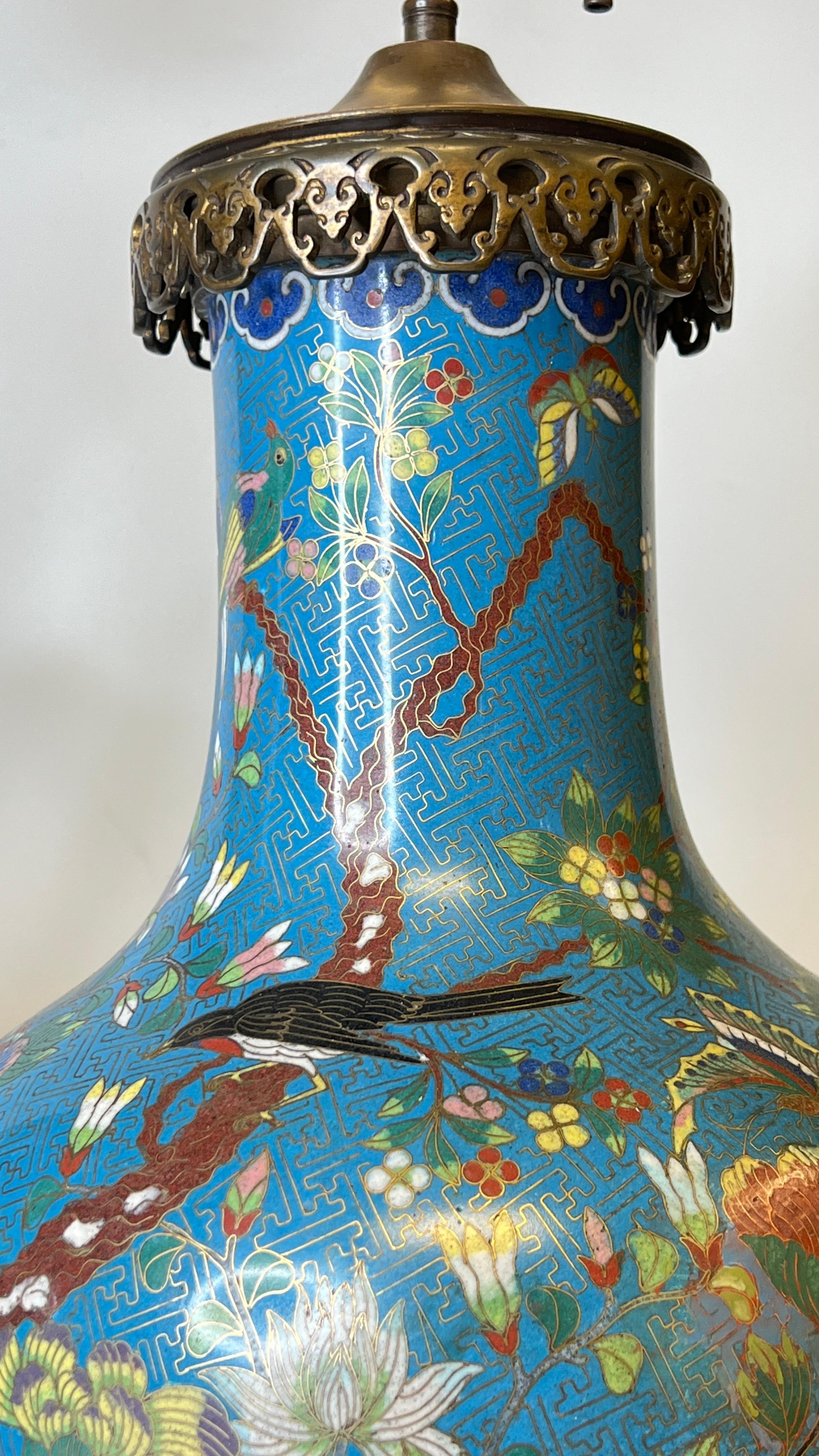 Pair of French Bronze Mounted Chinese Cloisonne Table Lamps 4
