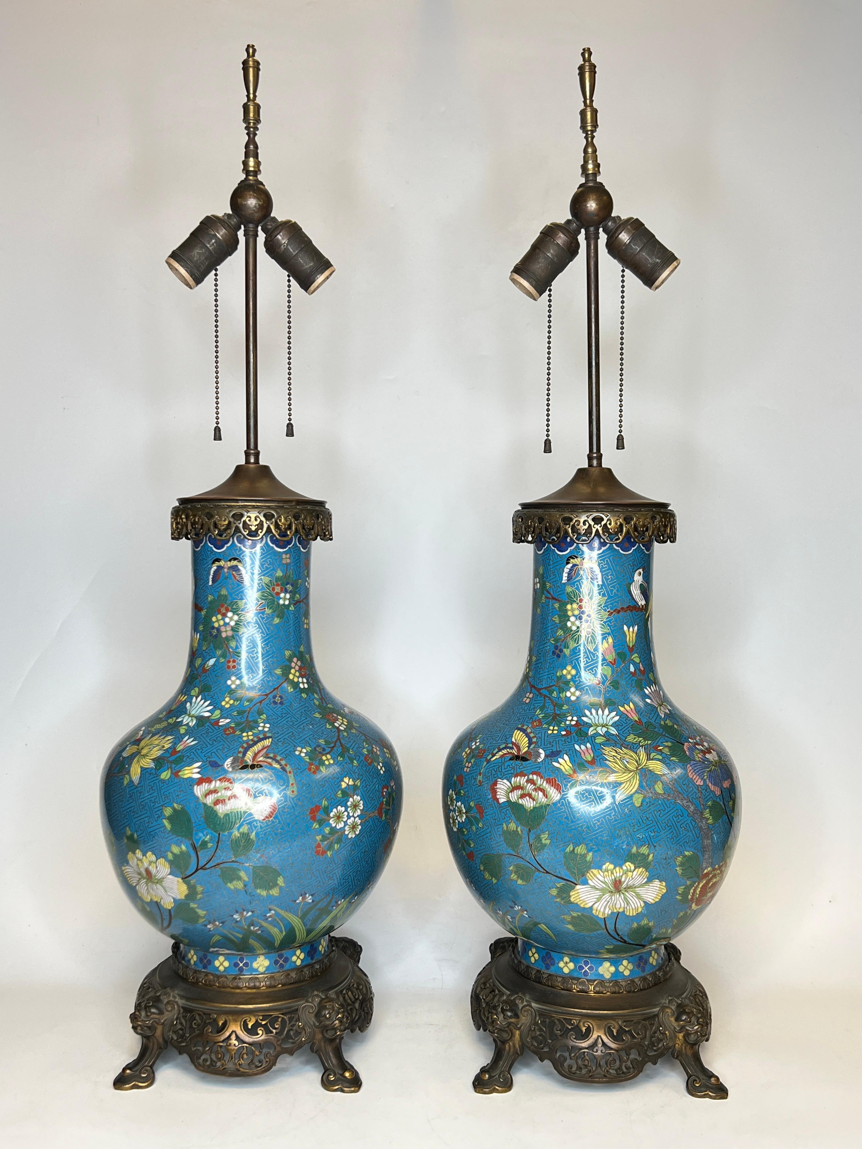 Pair of French Bronze Mounted Chinese Cloisonne Table Lamps In Good Condition In New York, NY