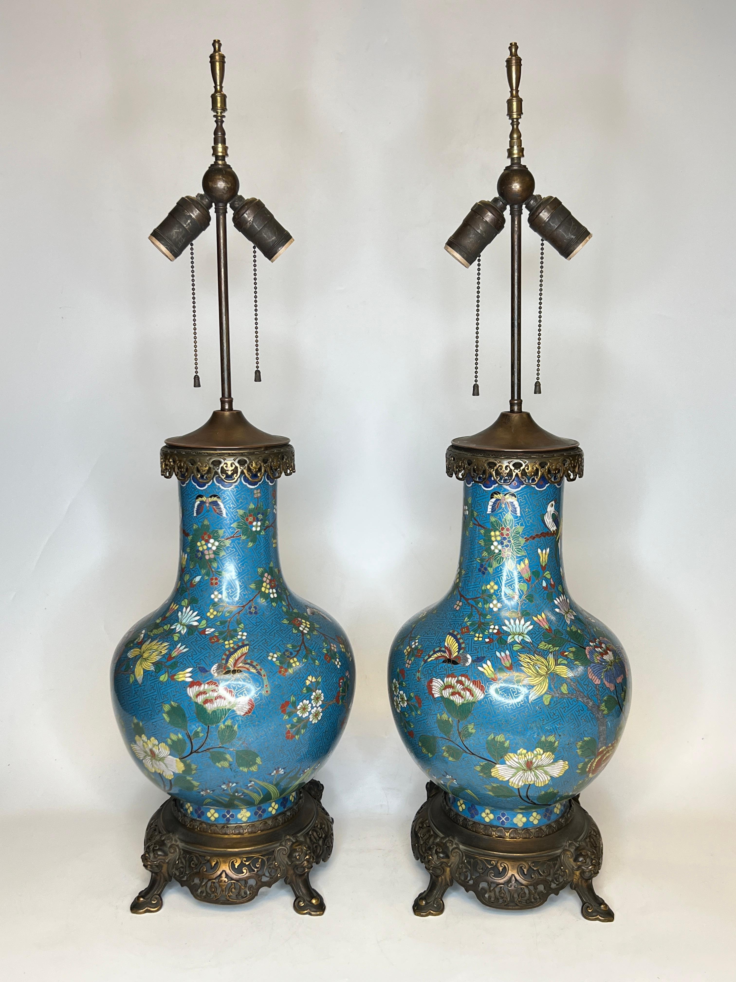 19th Century Pair of French Bronze Mounted Chinese Cloisonne Table Lamps