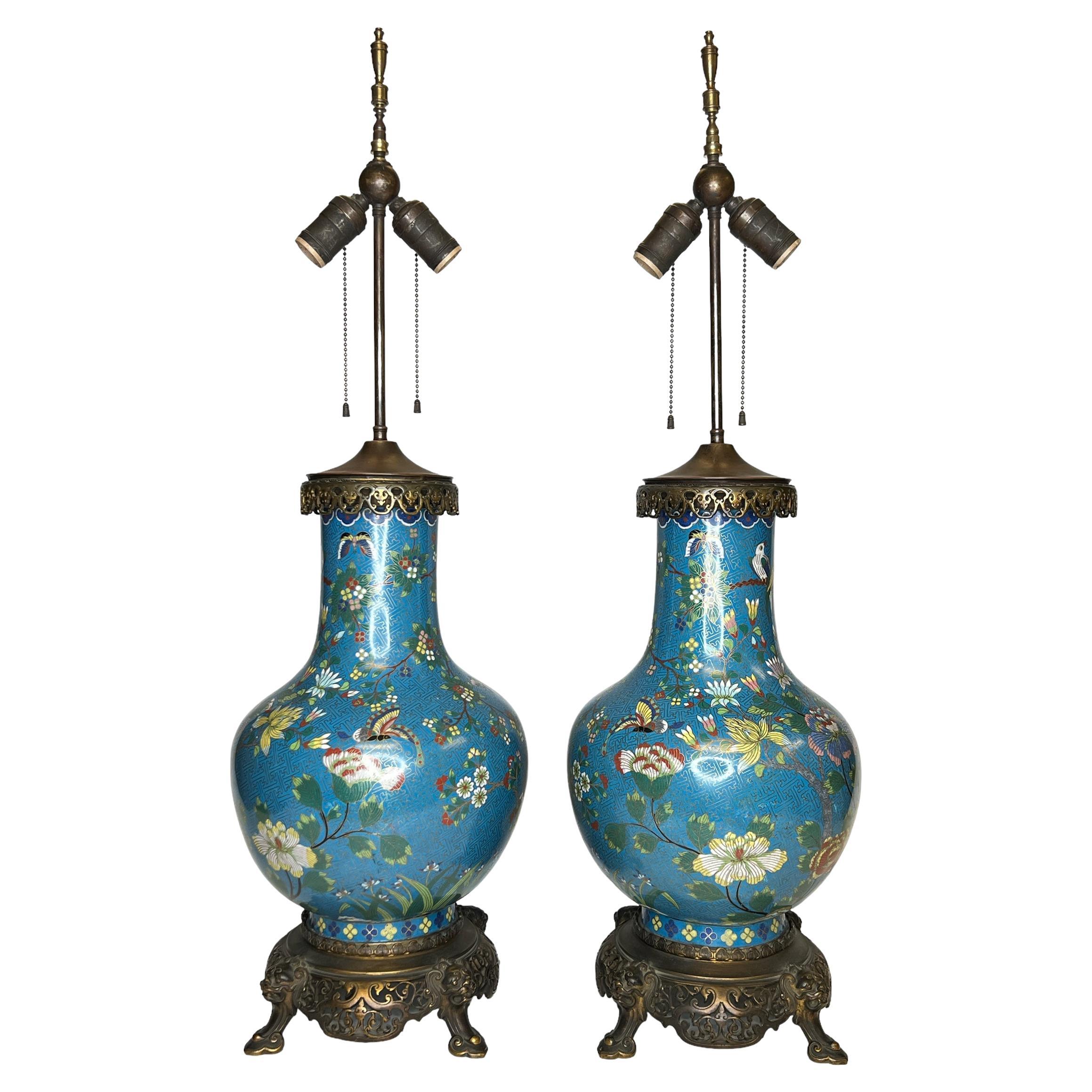 Pair of French Bronze Mounted Chinese Cloisonne Table Lamps