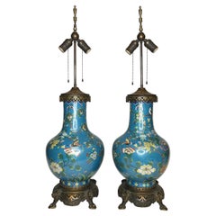 Antique Pair of French Bronze Mounted Chinese Cloisonne Table Lamps