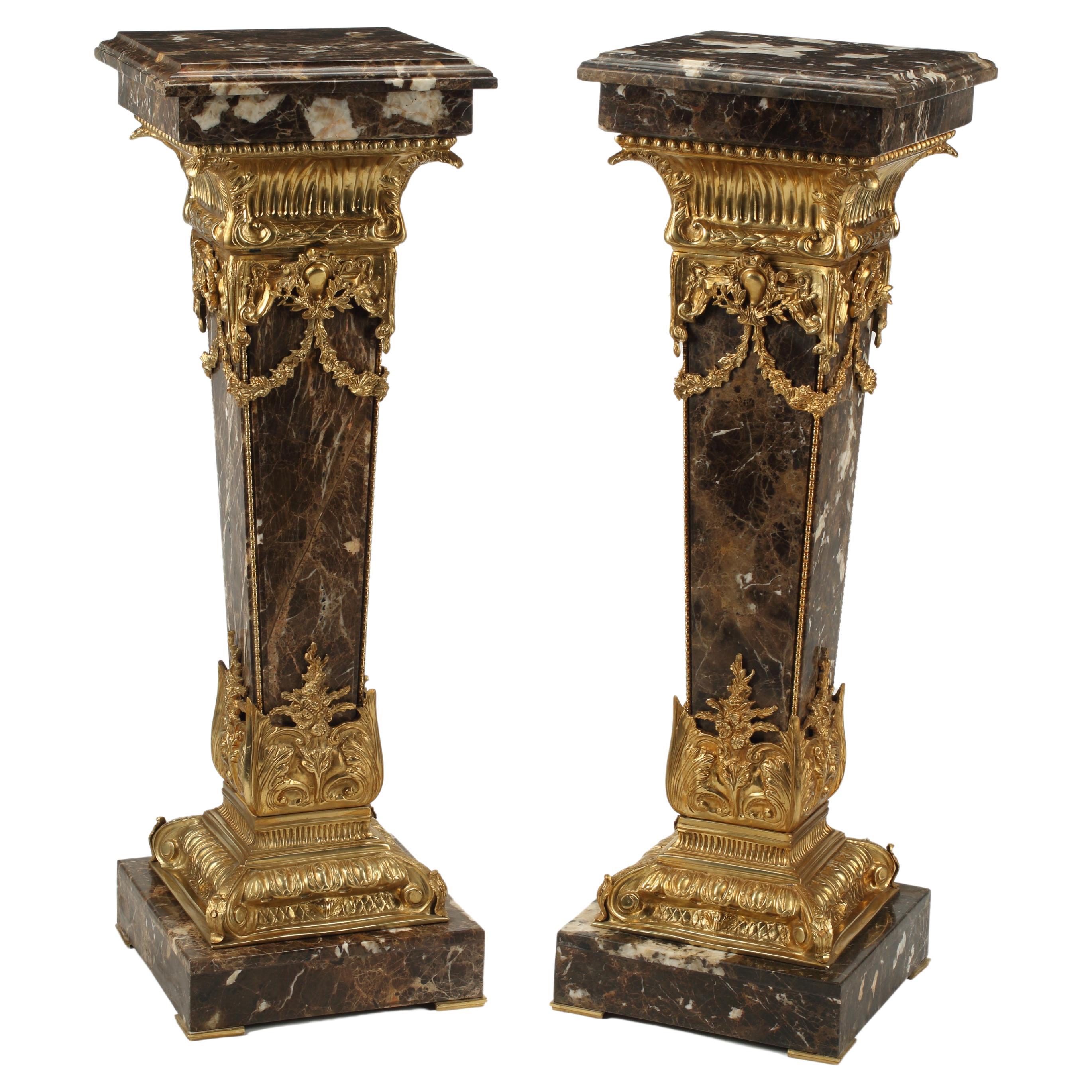 Pair of Antique Pedestals or Columns Marble with Bronze Mounts For Sale