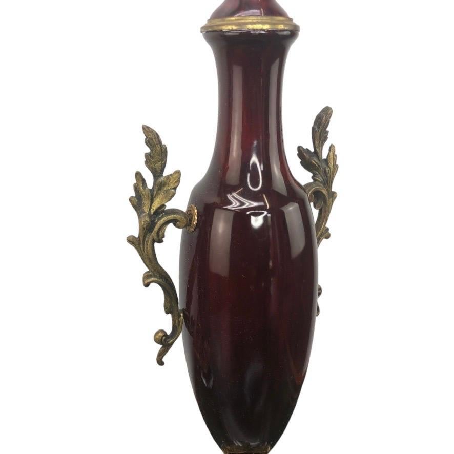 Pair of French Bronze Mounted Oxblood Lamps In Good Condition For Sale In Chapel Hill, NC