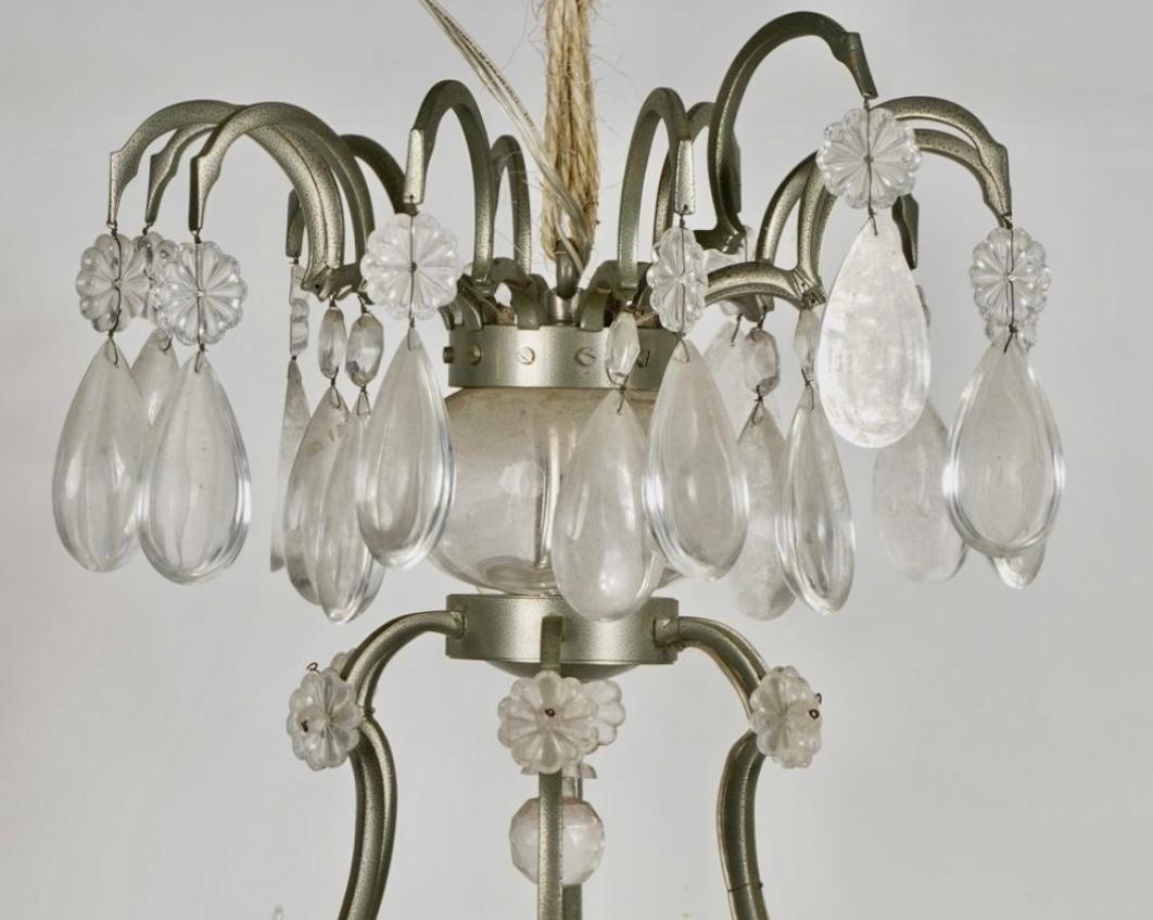 American Pair of French Bronze Patinated Rock Crystal Chandeliers For Sale