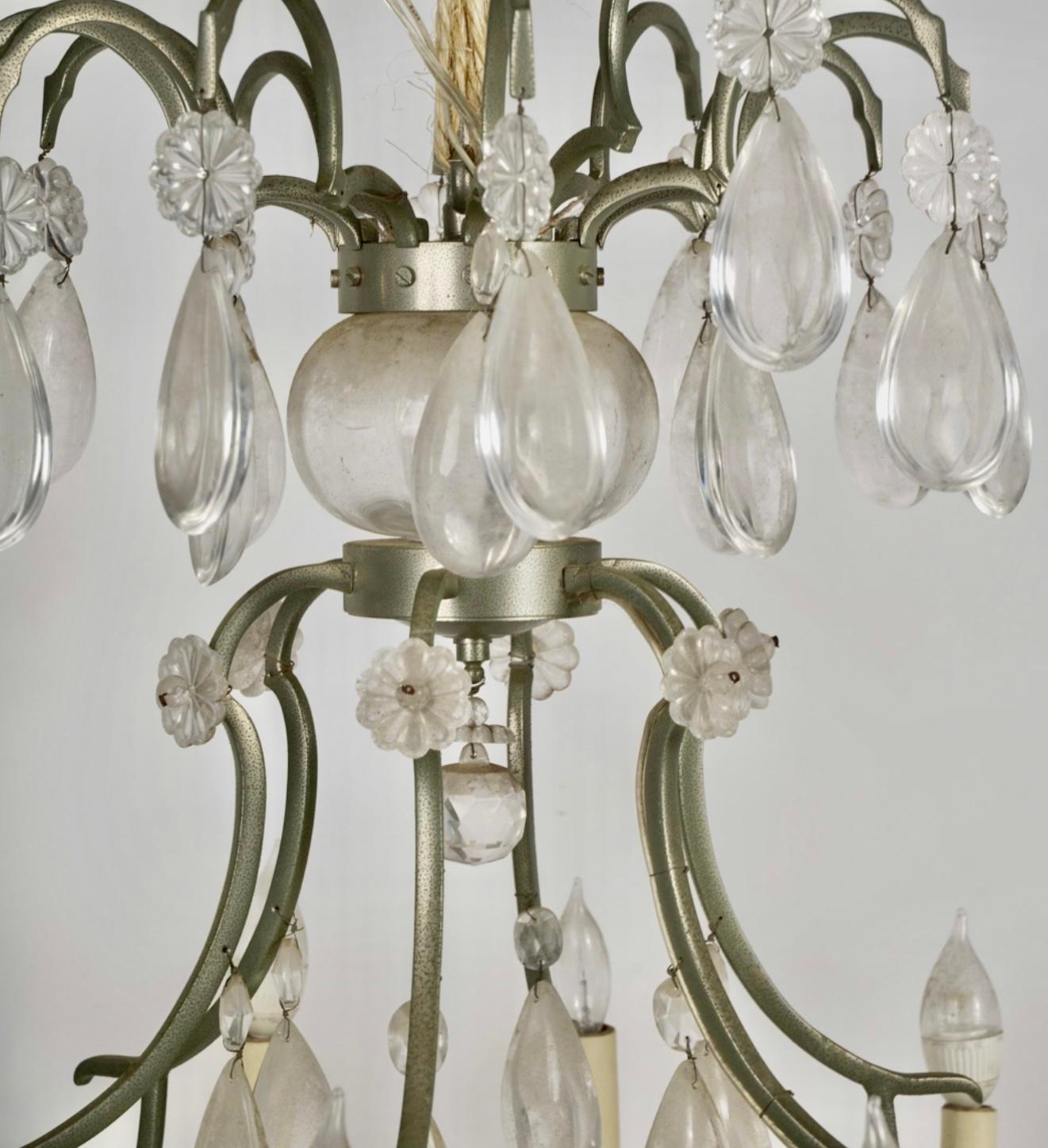 Pair of French Bronze Patinated Rock Crystal Chandeliers In Good Condition For Sale In LOS ANGELES, CA