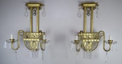 Pair of Early 20th Century French Cast Bronze and Rock Crystal Sconces