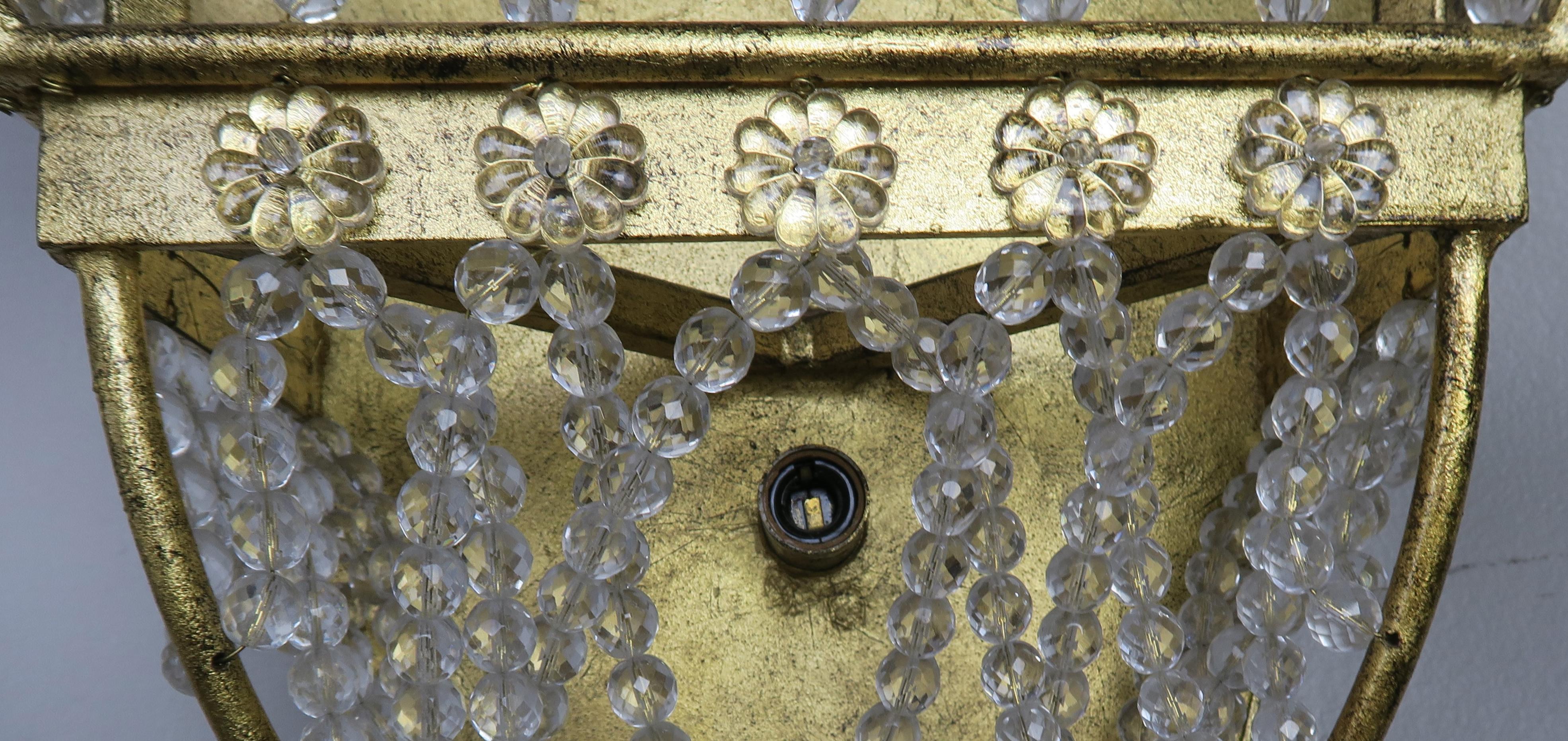 20th Century Pair of French Bronze and Rock Crystal 2-Light Sconces For Sale