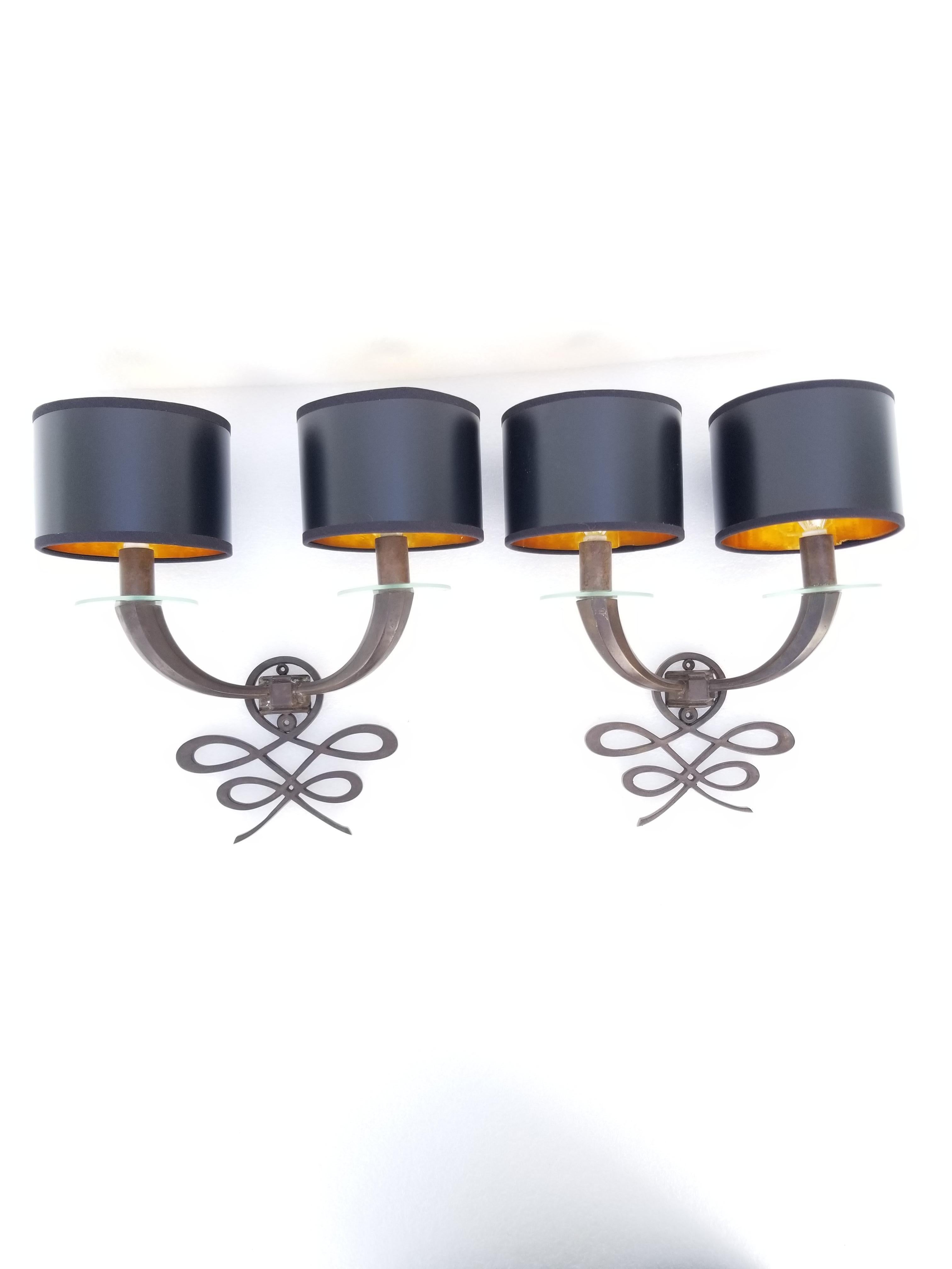 Pair of French Bronze Sconces in the Leleu Style, 2 Pairs Available For Sale 7