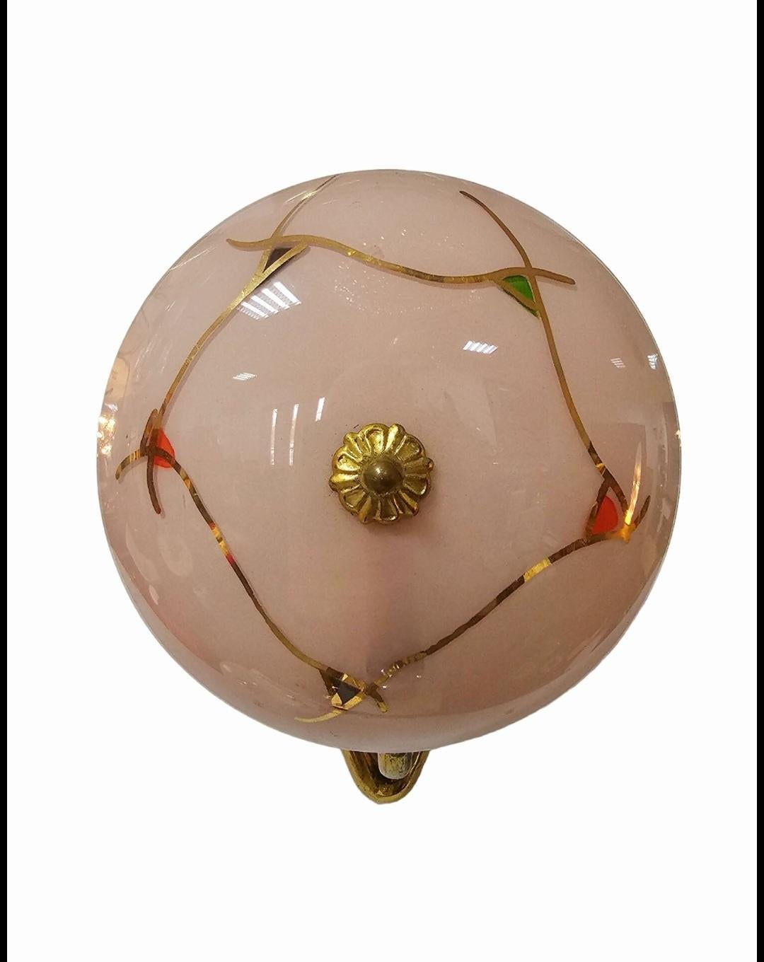 Hollywood Regency Pair of French Bronze Sconces with Powder Pink Glass Shades, France 1950s For Sale