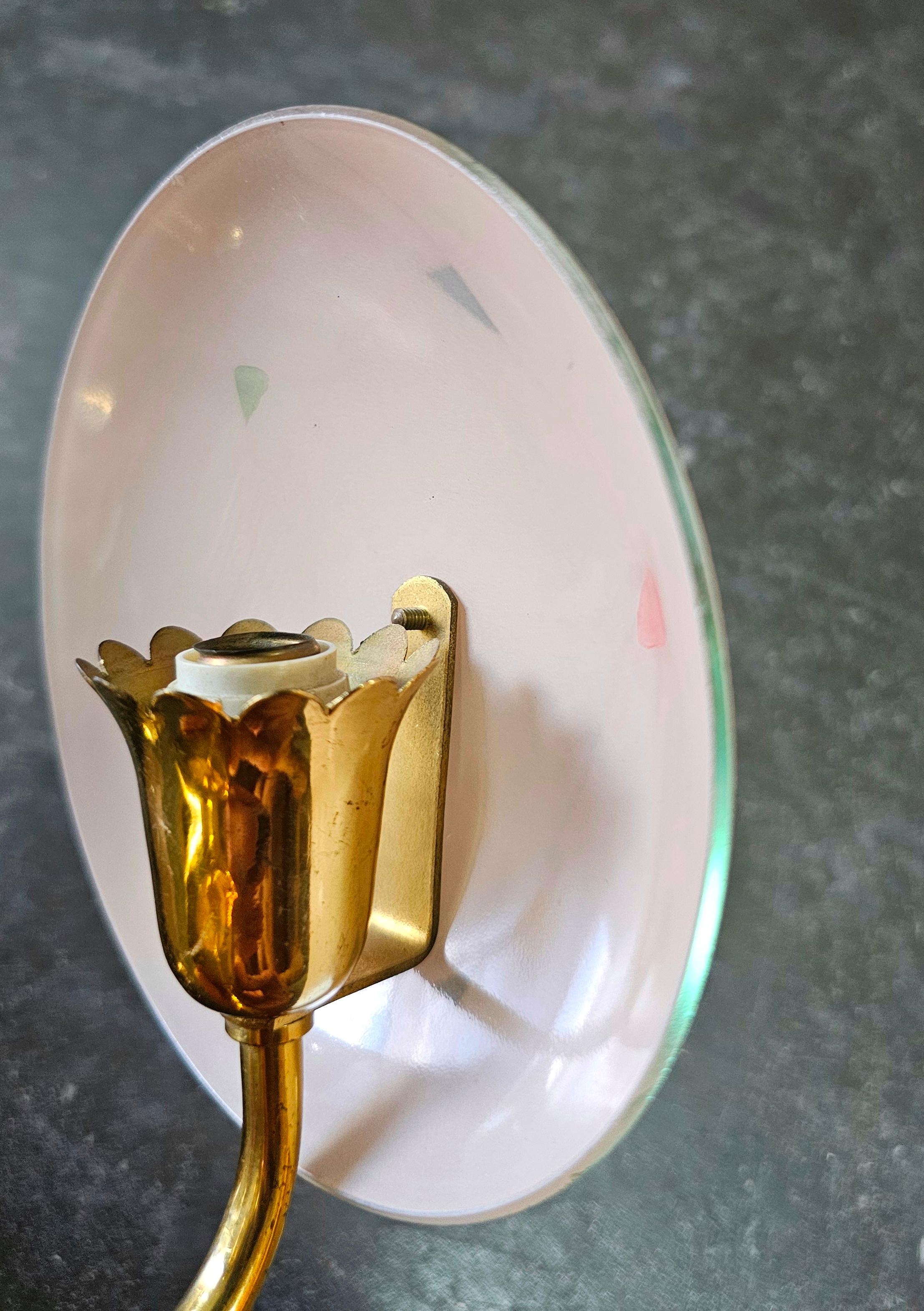 Pair of French Bronze Sconces with Powder Pink Glass Shades, France 1950s For Sale 1