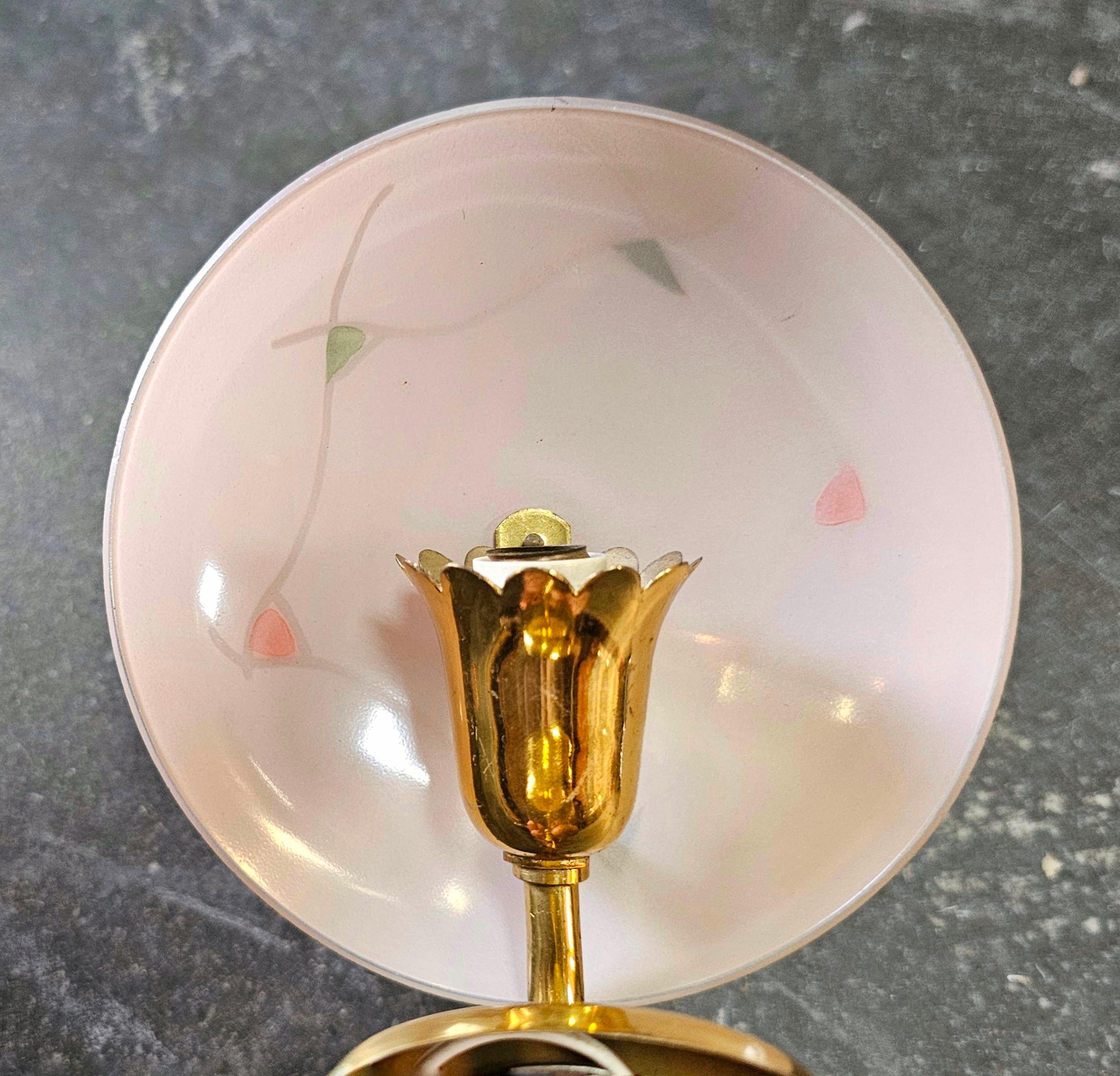 Pair of French Bronze Sconces with Powder Pink Glass Shades, France 1950s For Sale 2
