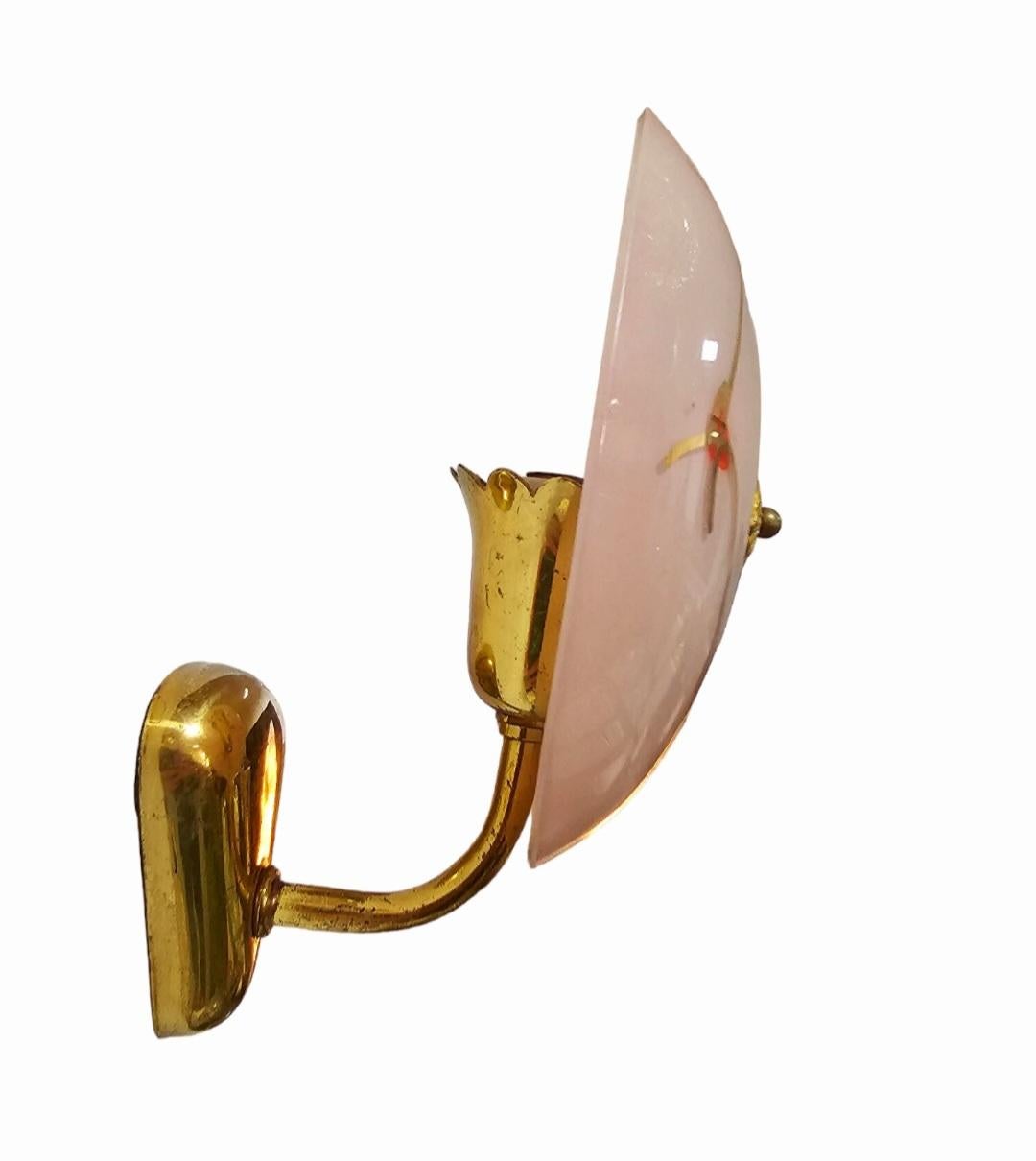 Pair of French Bronze Sconces with Powder Pink Glass Shades, France 1950s For Sale 3