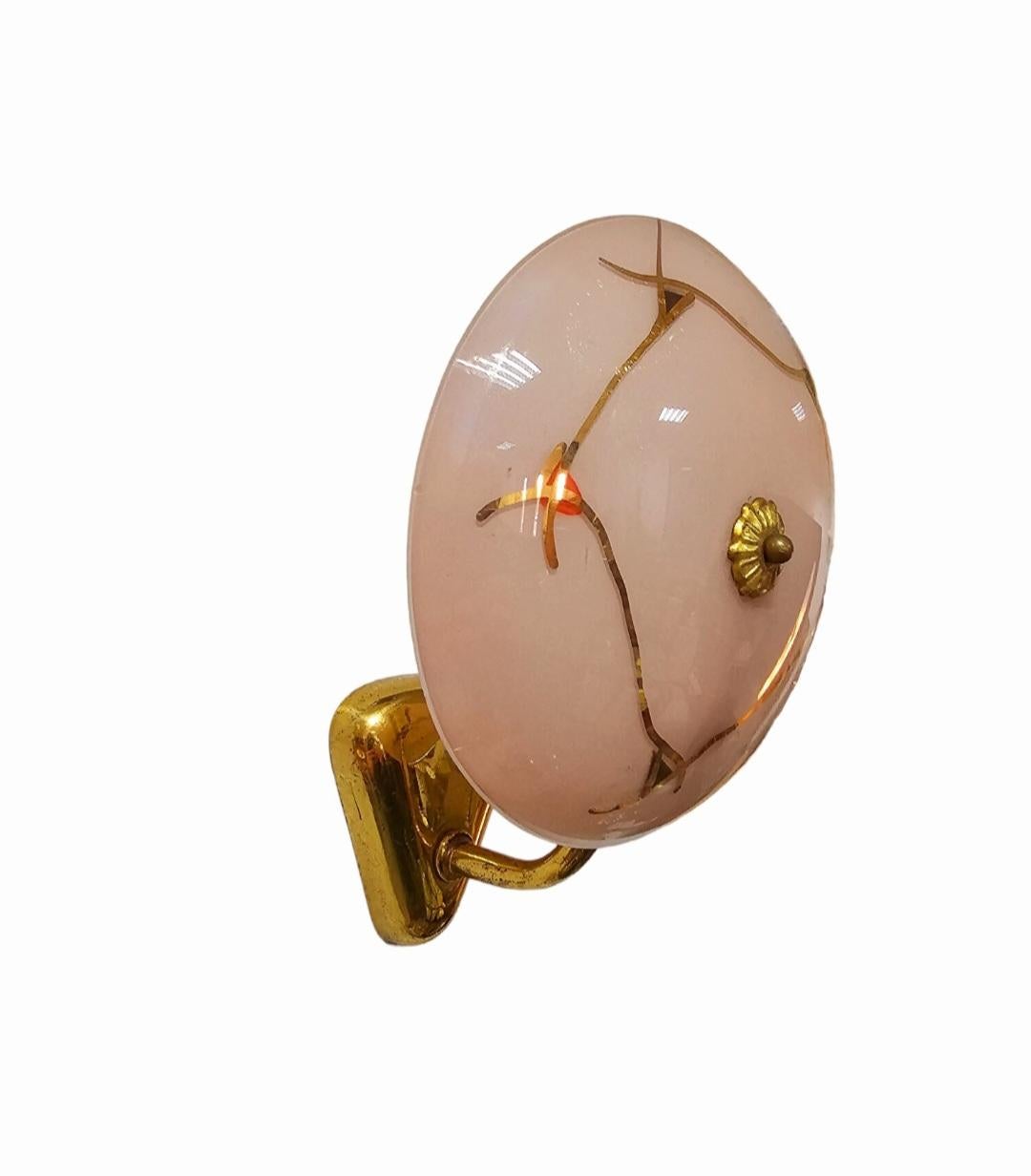 Pair of French Bronze Sconces with Powder Pink Glass Shades, France 1950s For Sale 4