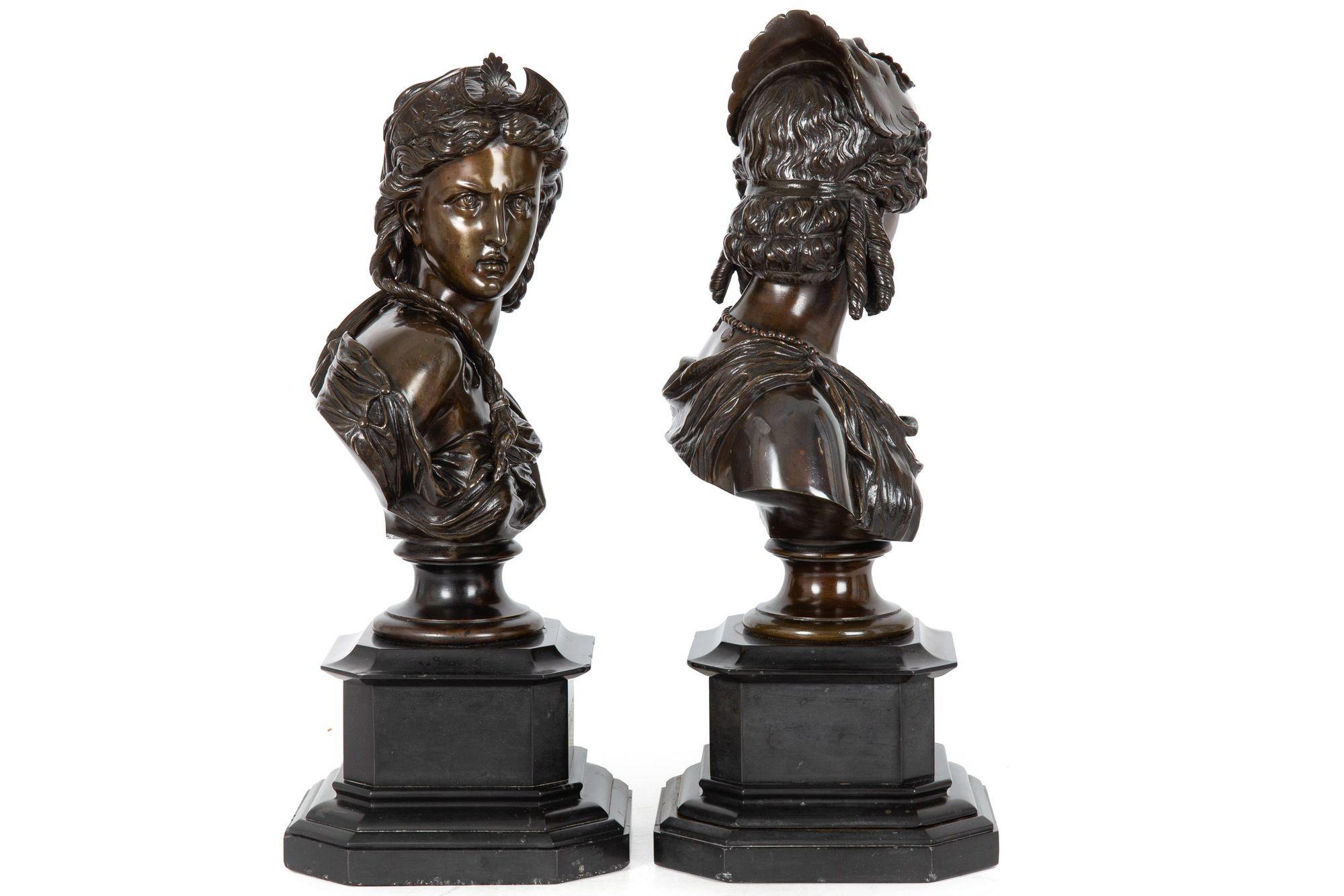 Romantic Pair of French Bronze Sculptures Busts “Comedy & Tragedy” by Eugene Laurent For Sale