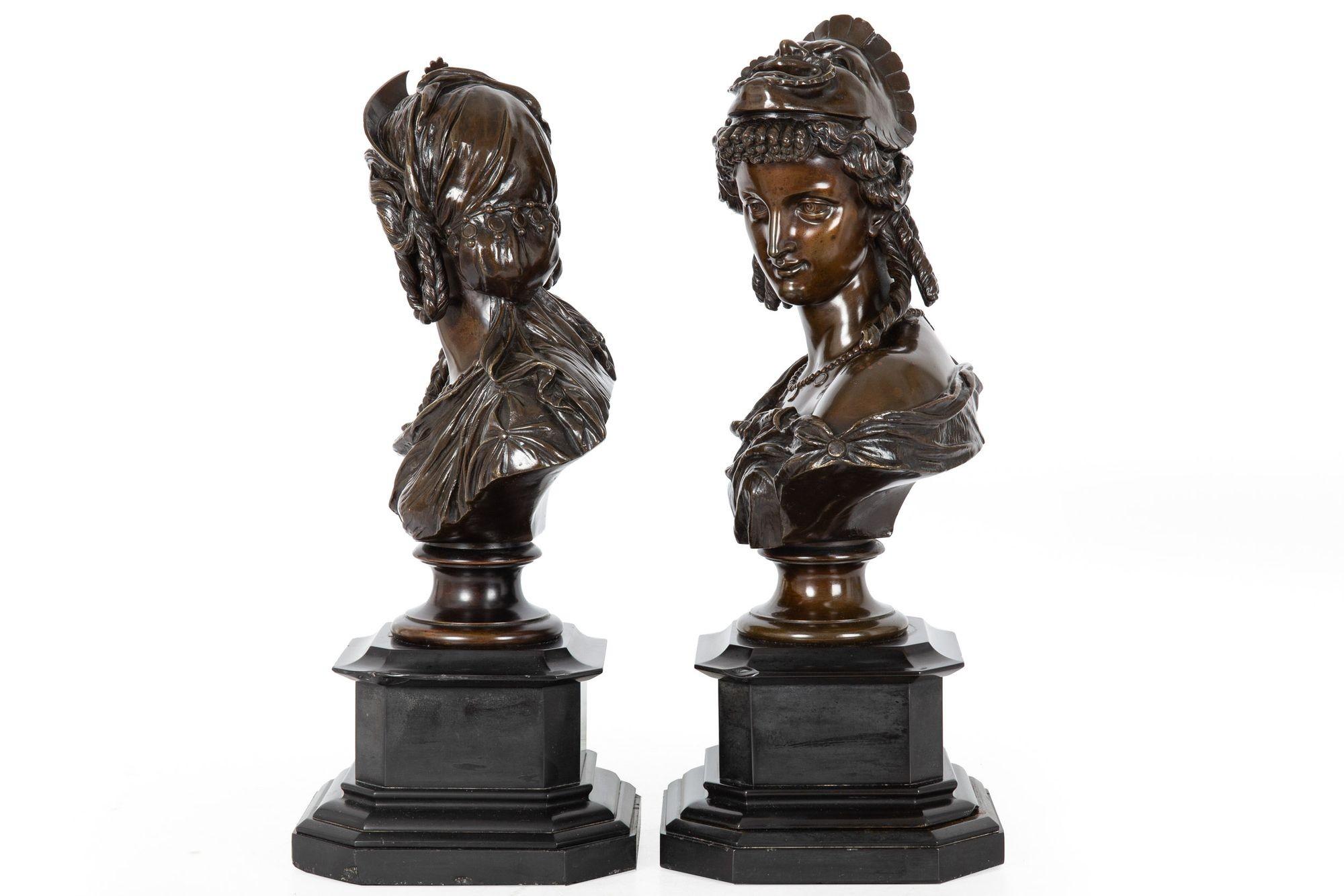 Pair of French Bronze Sculptures Busts “Comedy & Tragedy” by Eugene Laurent In Good Condition For Sale In Shippensburg, PA