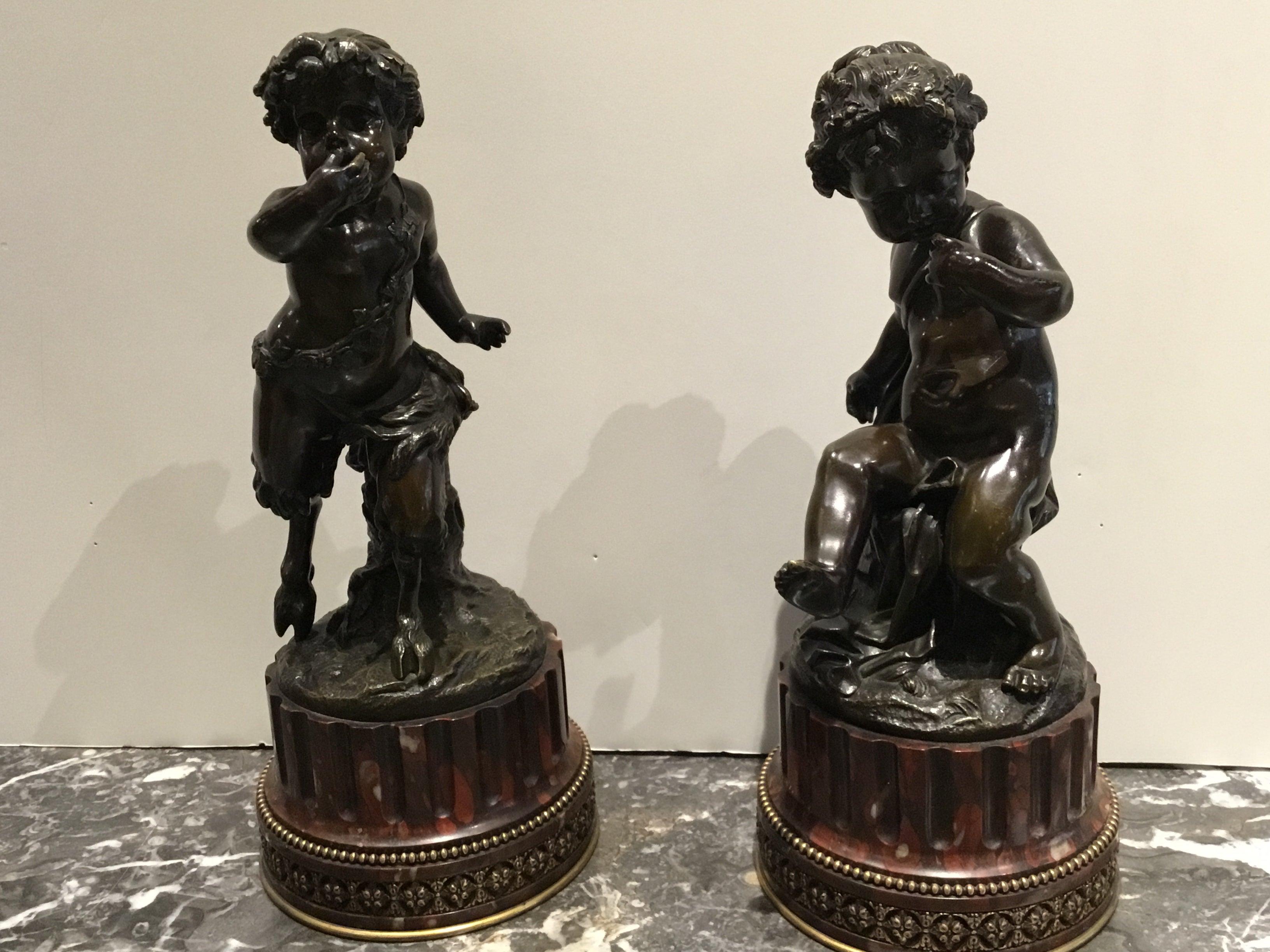 Pair of French Bronze Sculptures of a Nymph and Satyr Signed “Clodion”  For Sale 4