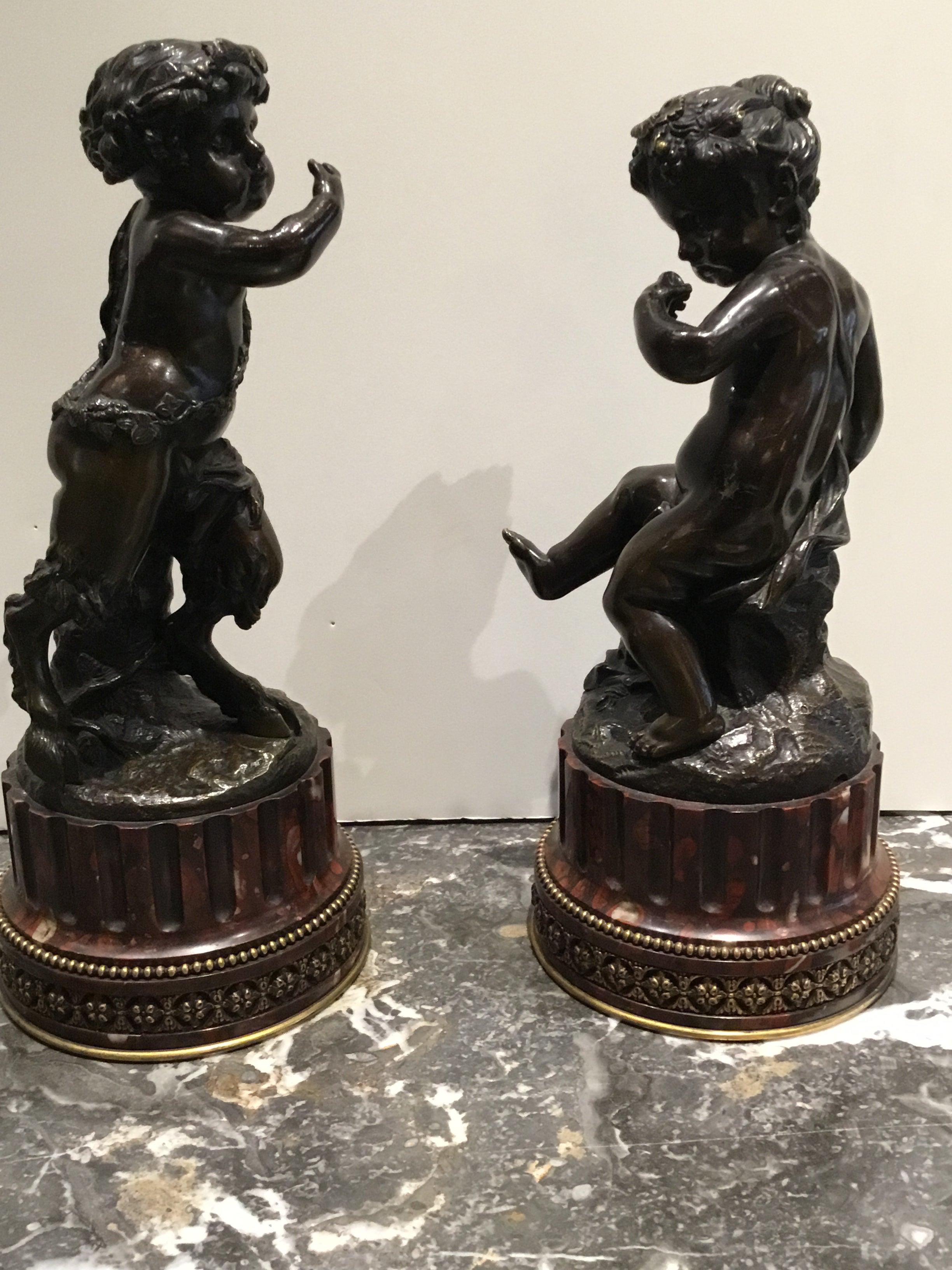 Pair of French Bronze Sculptures of a Nymph and Satyr Signed “Clodion”  For Sale 5