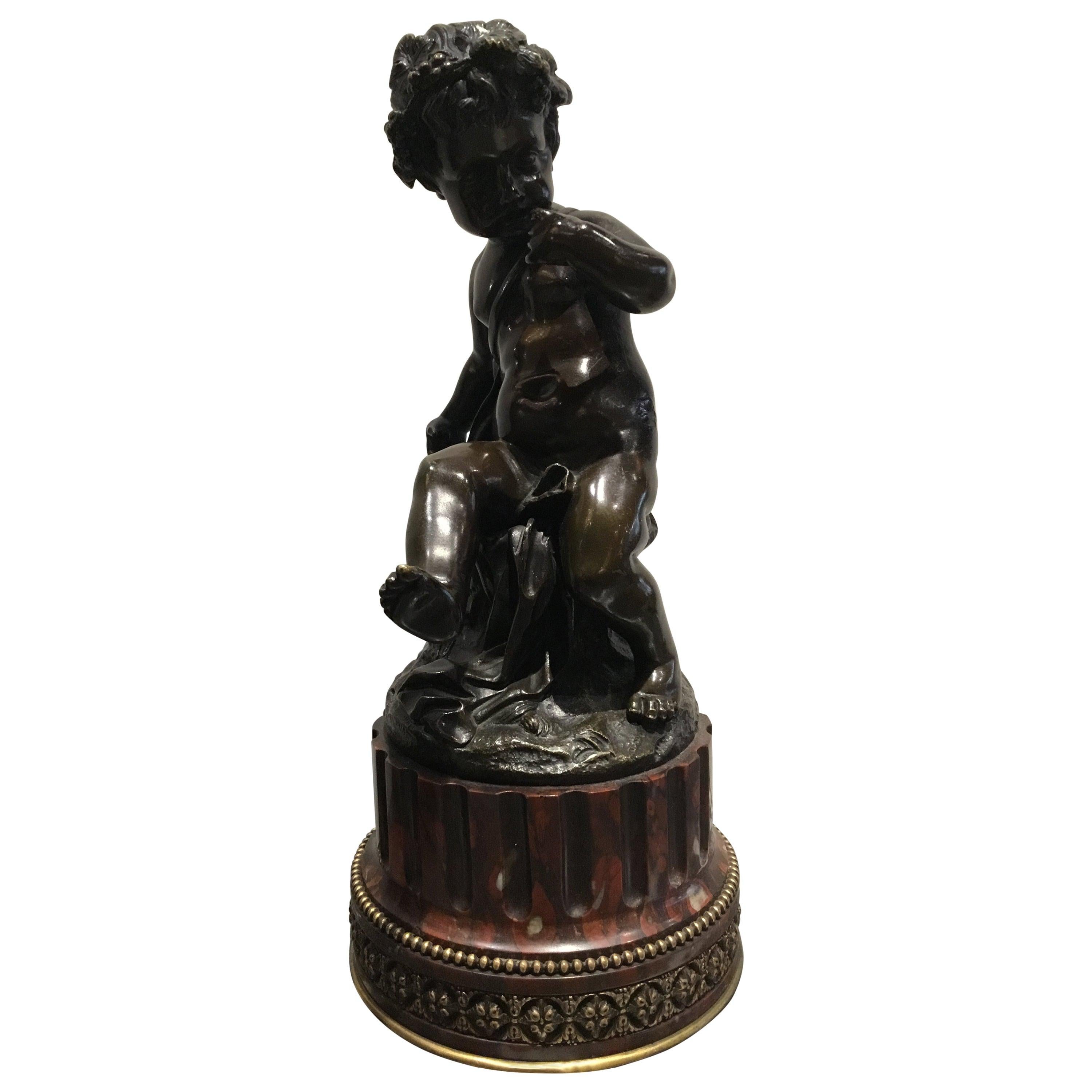 18th Century Pair of French Bronze Sculptures of a Nymph and Satyr Signed “Clodion”  For Sale