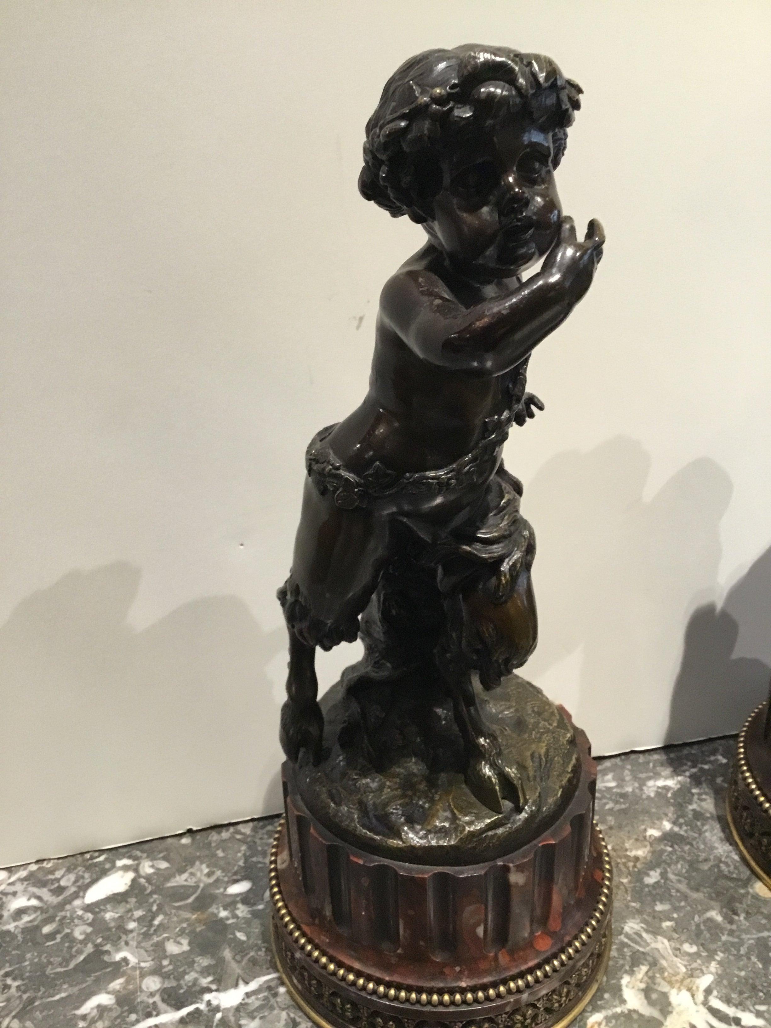Pair of French Bronze Sculptures of a Nymph and Satyr Signed “Clodion”  For Sale 1