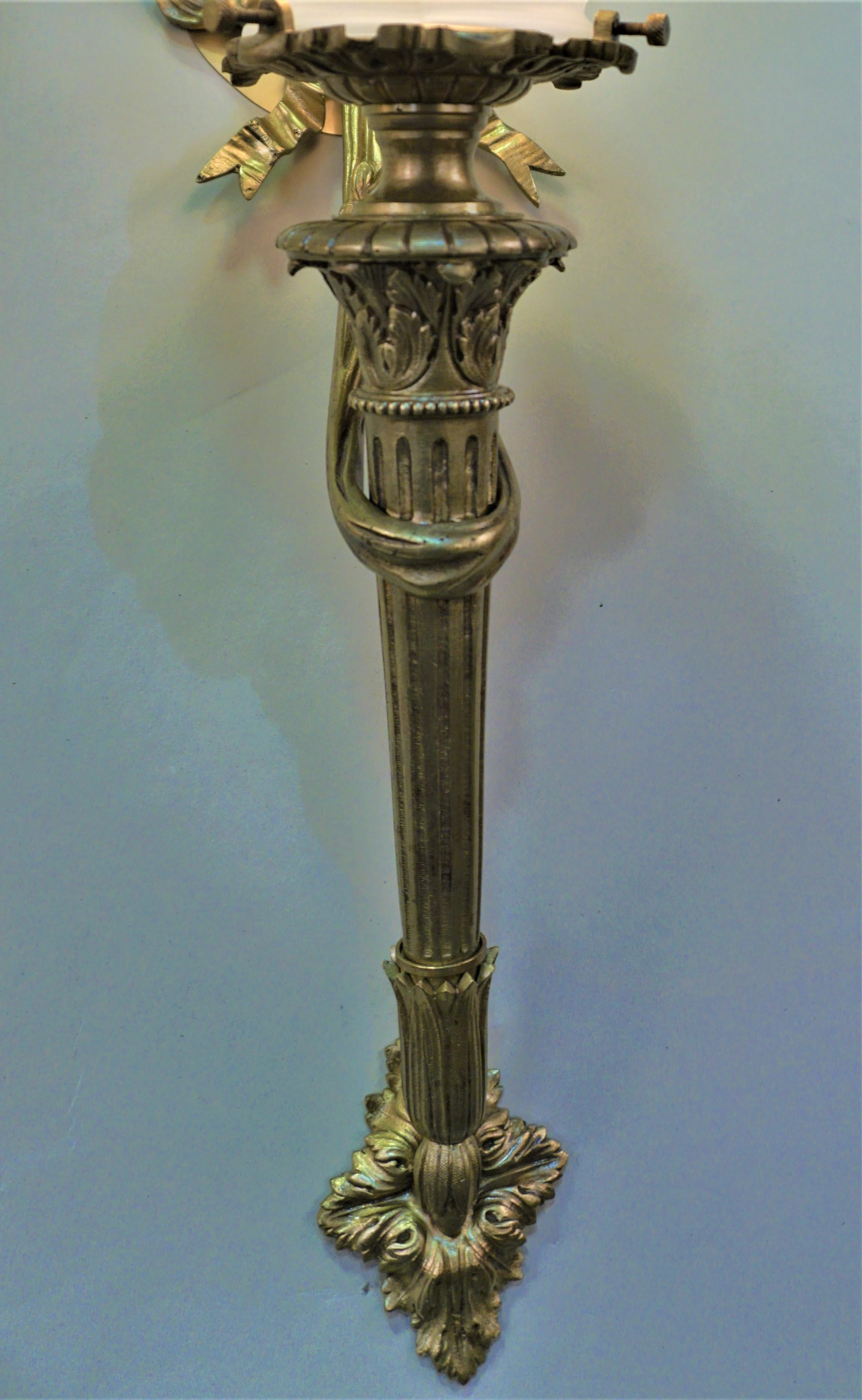 Pair of French Bronze Torchiere Wall Sconces In Good Condition In Fairfax, VA