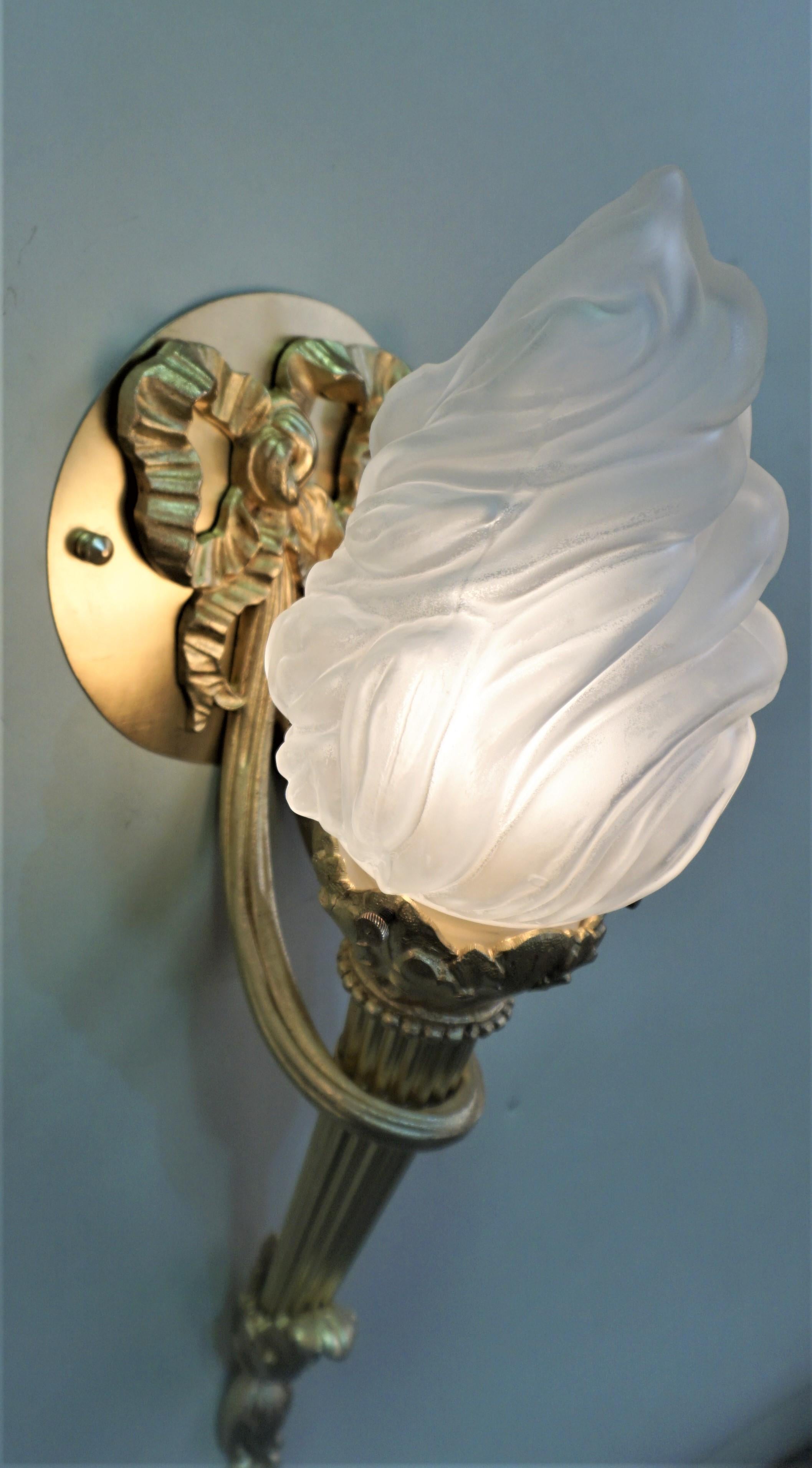 Pair of French Bronze Torchiere Wall Sconces In Good Condition In Fairfax, VA