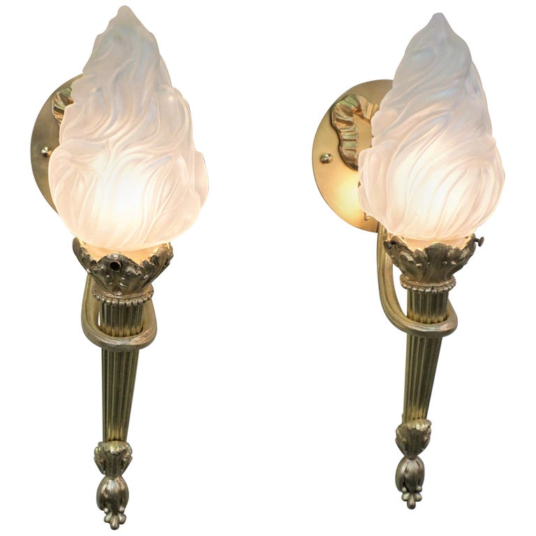 Pair of French Bronze Torchiere Wall Sconces at 1stDibs