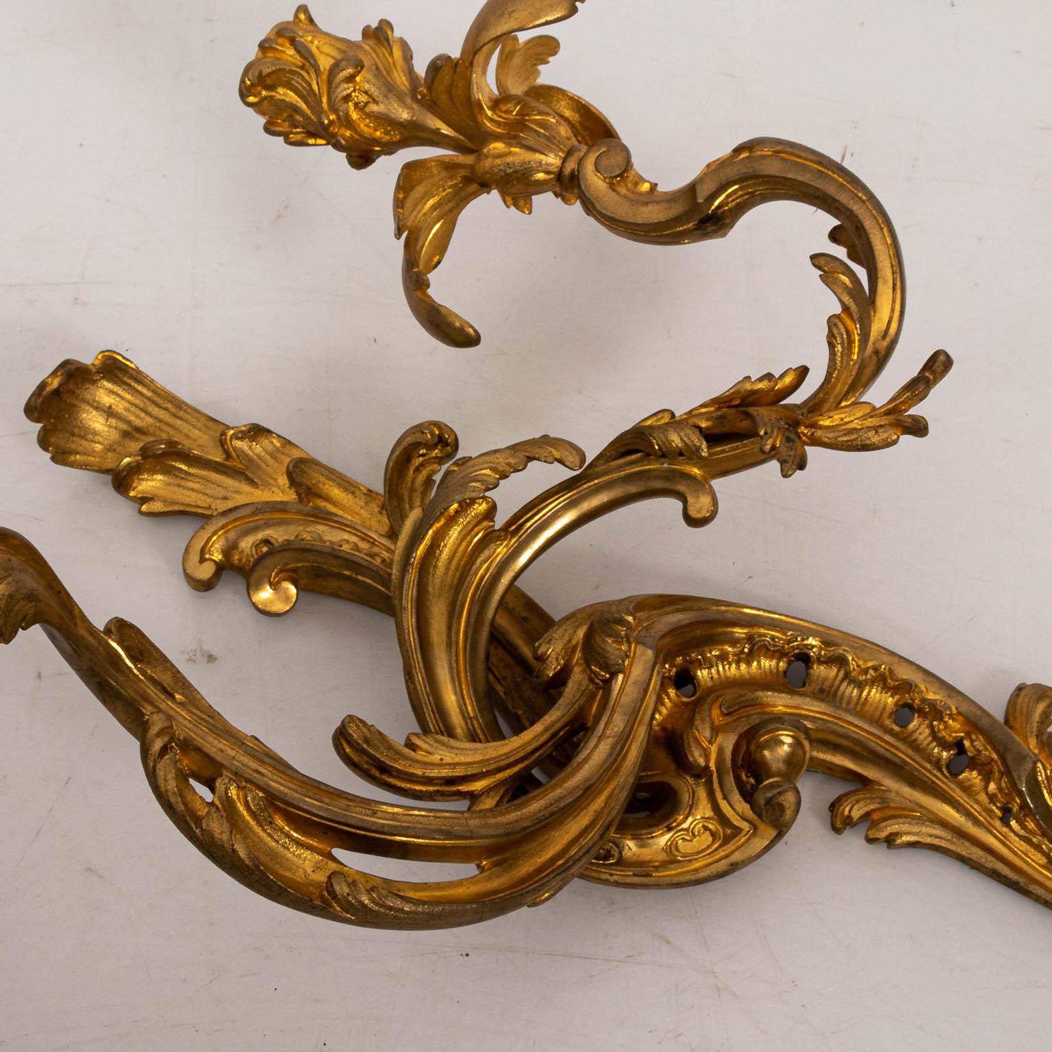Mid-20th Century Pair of French Bronze Two-Light Sconces