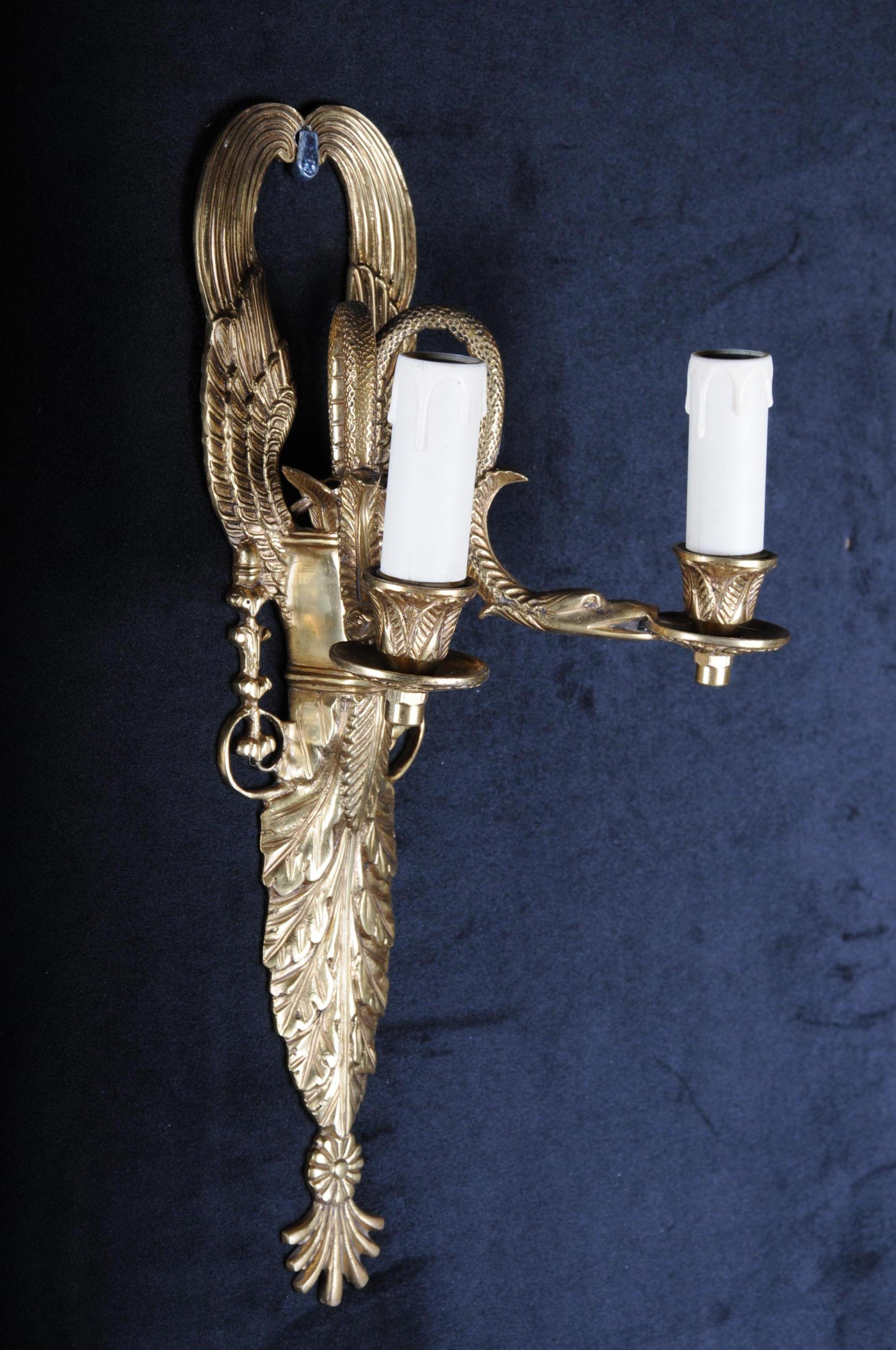 Brass Pair of French Bronze Wall Appliqués or Sconces Empire Style For Sale