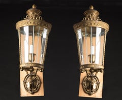 Pair of French Bronze Wall Lanterns, Early 20th Century